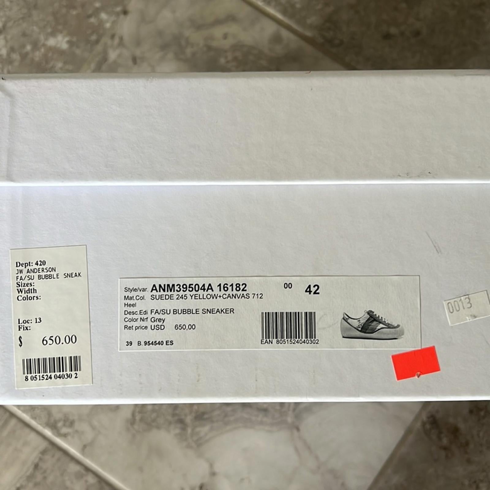 JW Anderson LaceUp Bubble Sneaker, Suede Yellow-Canvas Size 42 New in Box