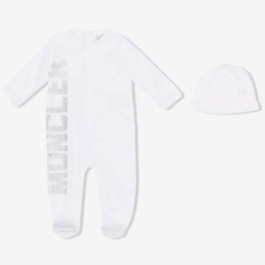Moncler Enfant Logo Babygrow Set 2-Piece Footie &Hat, White Size 9/12M New w/Tag