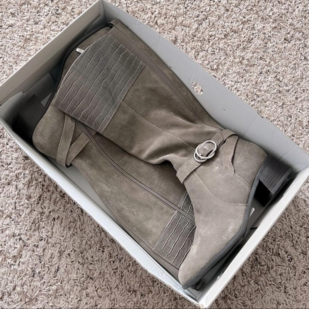 Marc Fisher Wide Calf Knee High Riding Boot in Taupe Suede, NEW, Size 11 Wide