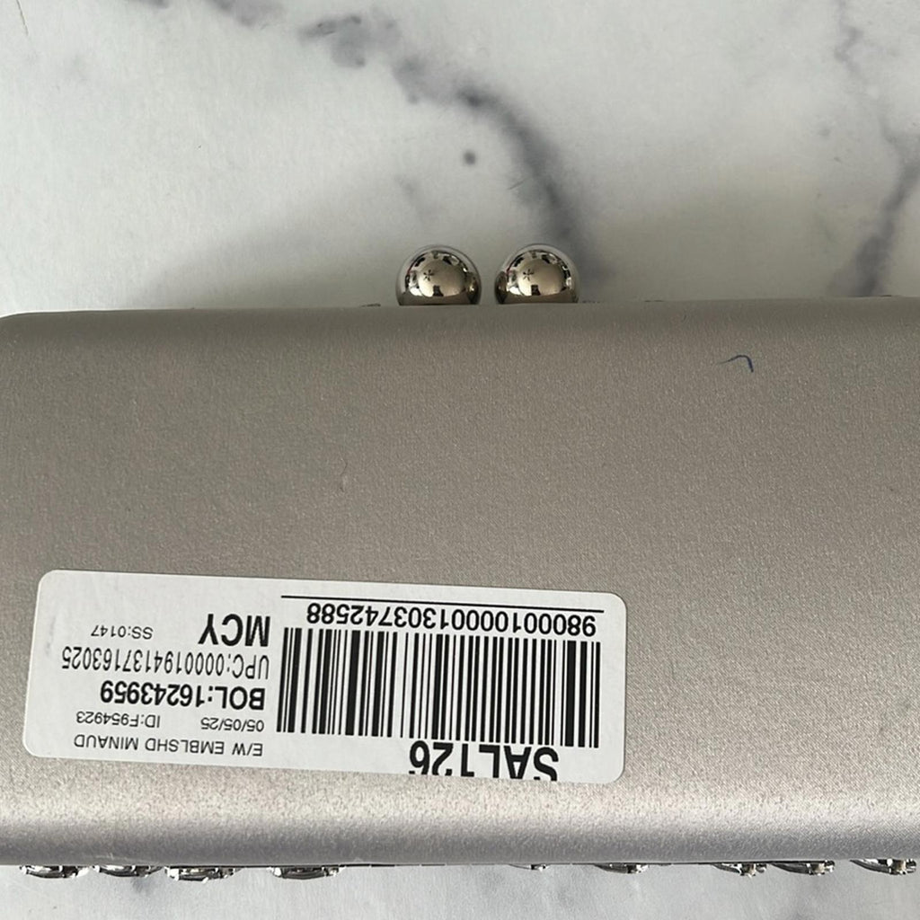 I.N.C. East West Embellished Small Minaudiere in Silver Metallic, NWT