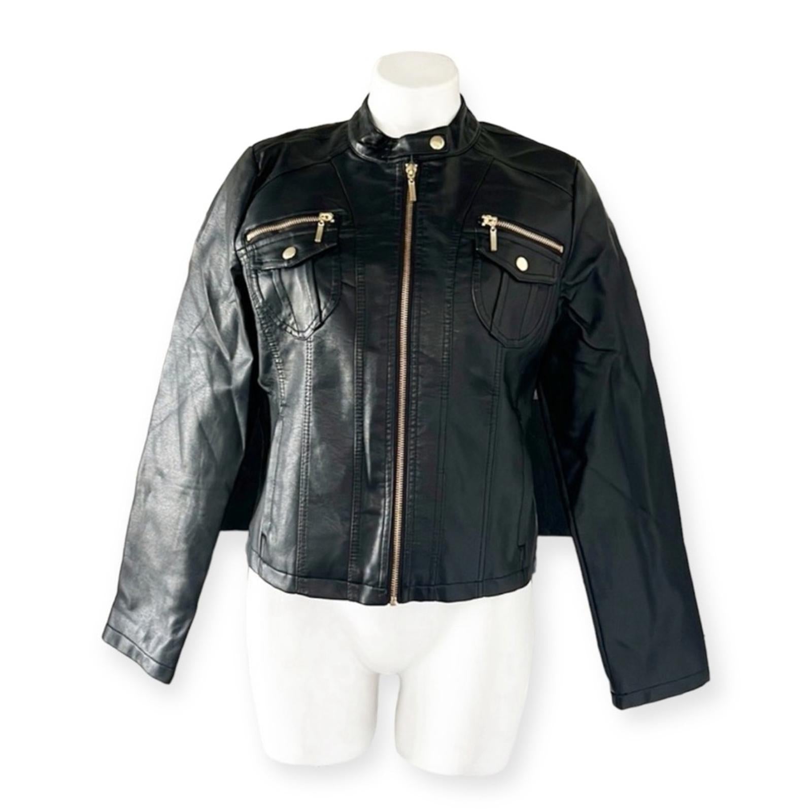 NEW LOOK Faux Leather Jacket in Black+Gold Tone Hardware, Size XL  New w/o Tag