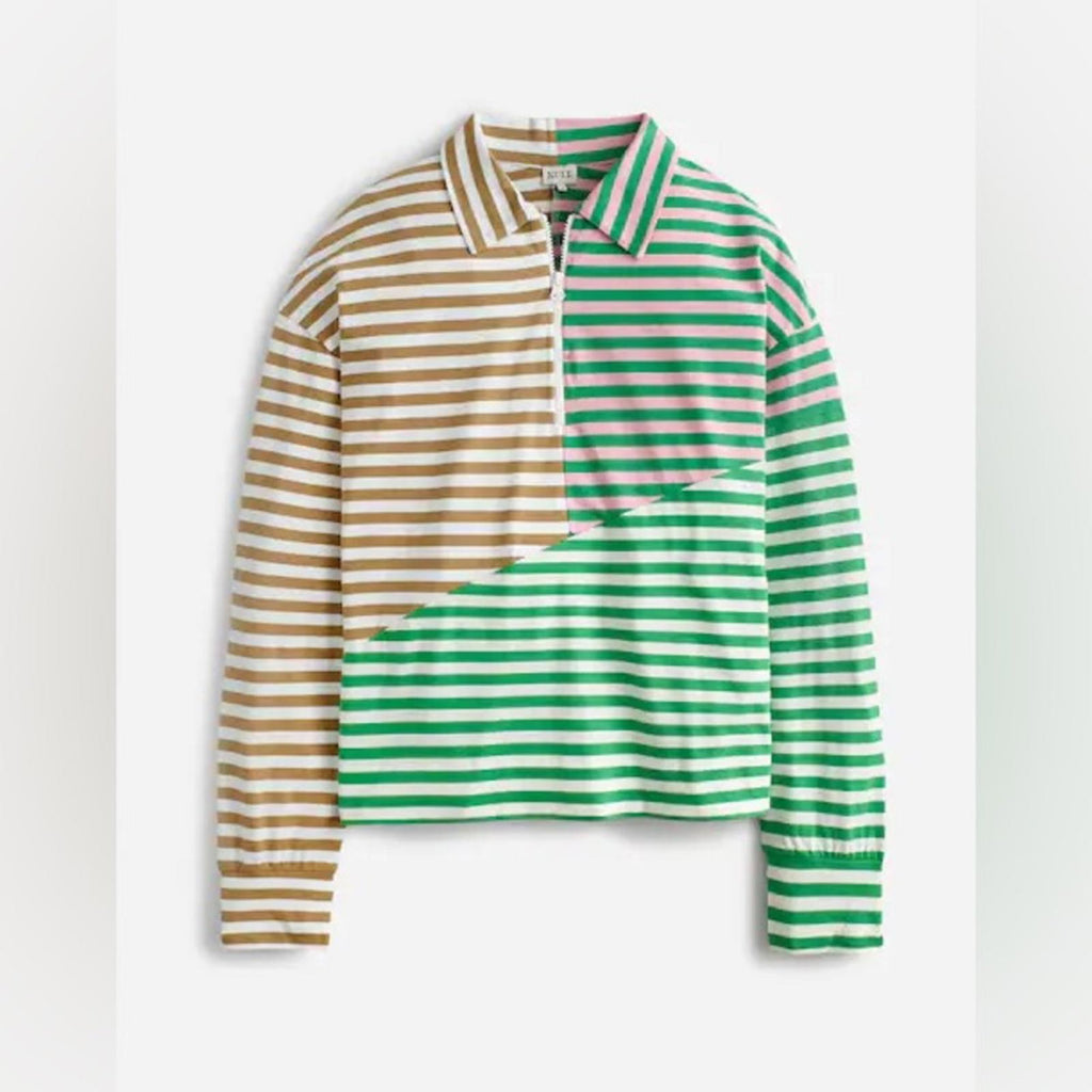 Kule The Beck Zip Neck Top Sweatshirt in Green Multi, Size S New w/Tag $168
