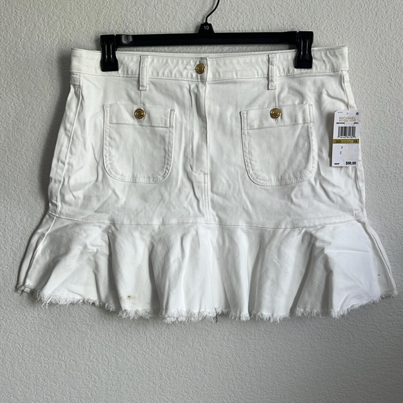 Michael Kors Flounce Denim Skirt in White, NWT, Size 14