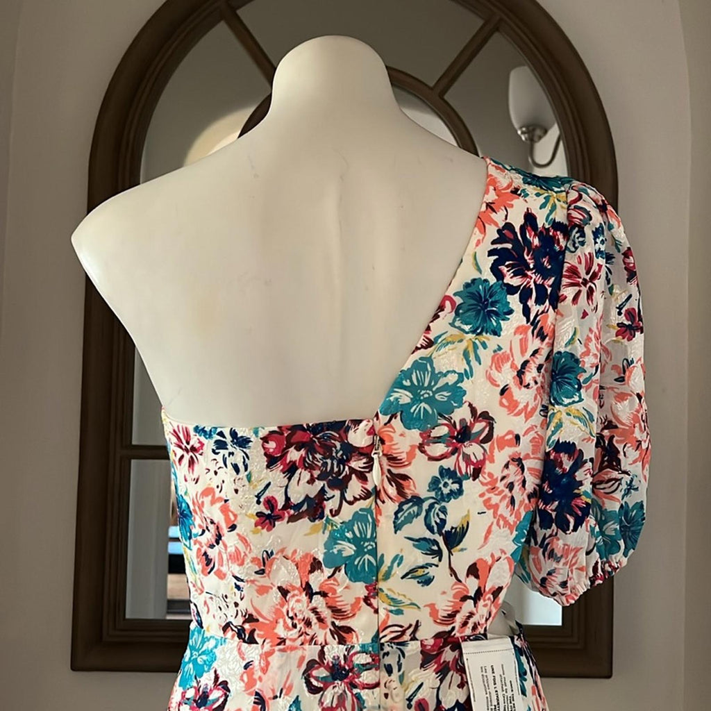 BCBGMaxazria One-Shoulder Floral Print Dress w/Asymmetric Hem Size 8 NWT $358