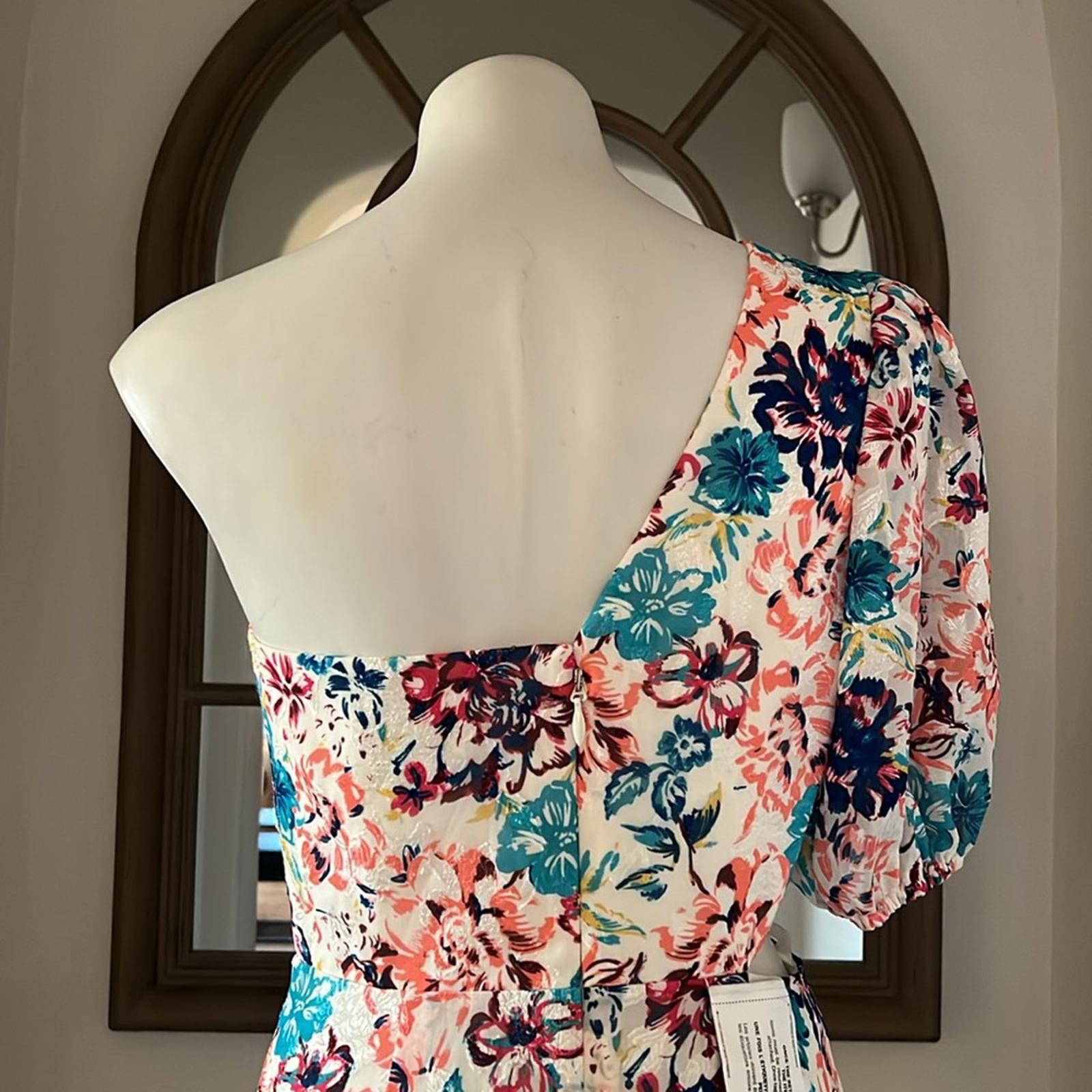BCBGMaxazria One-Shoulder Floral Print Dress w/Asymmetric Hem Size 8 NWT $358
