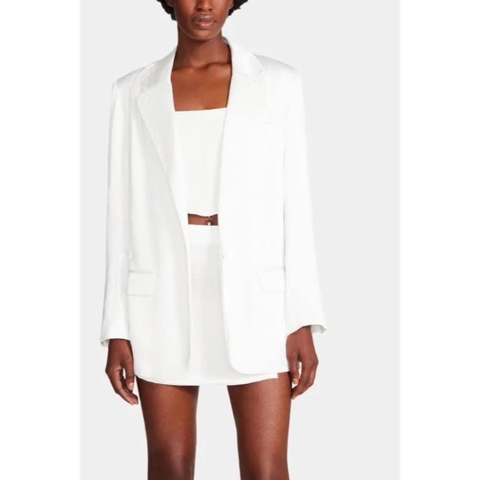 Steve Madden Revolve Smooth Talk Blazer, Satin One-Button in White Ivory NEW $99