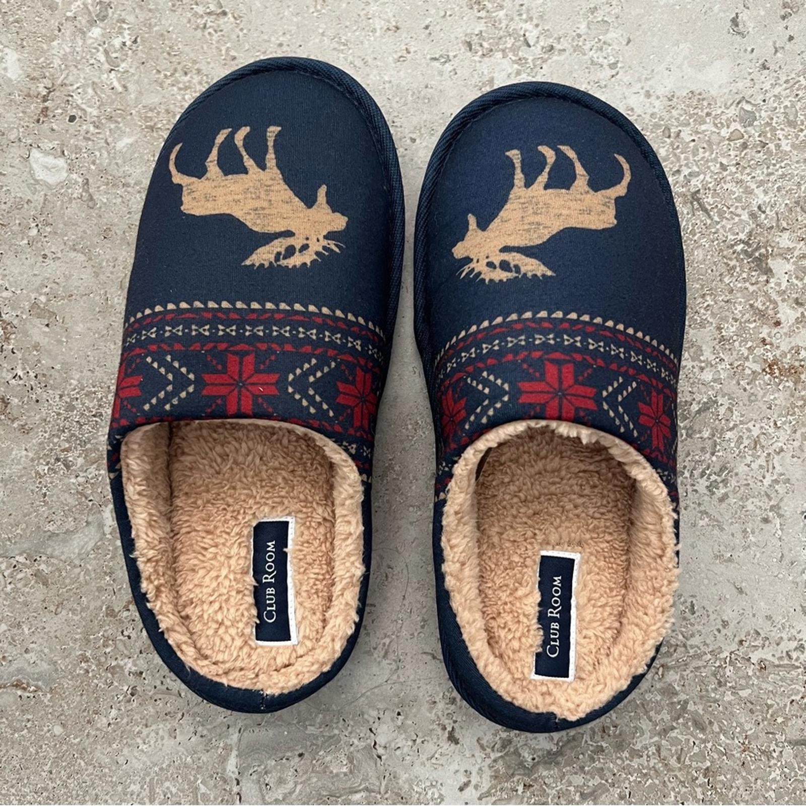 Club Room Men's Moose-Print Slippers (Navy, Small) Size 6-7 New in Box