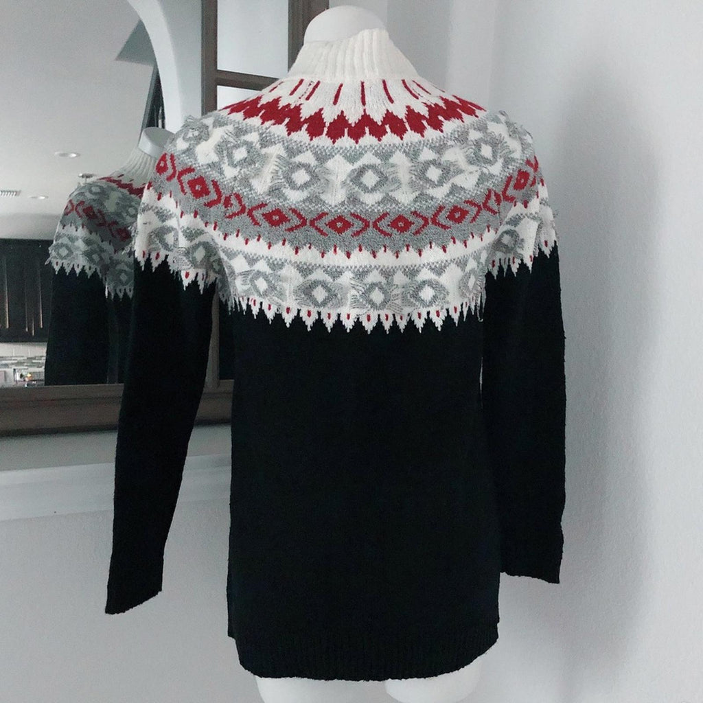 J.Jill Festival Cottage Fair Isle Sweater Black Mul Pullover, Size XS New w/Tag