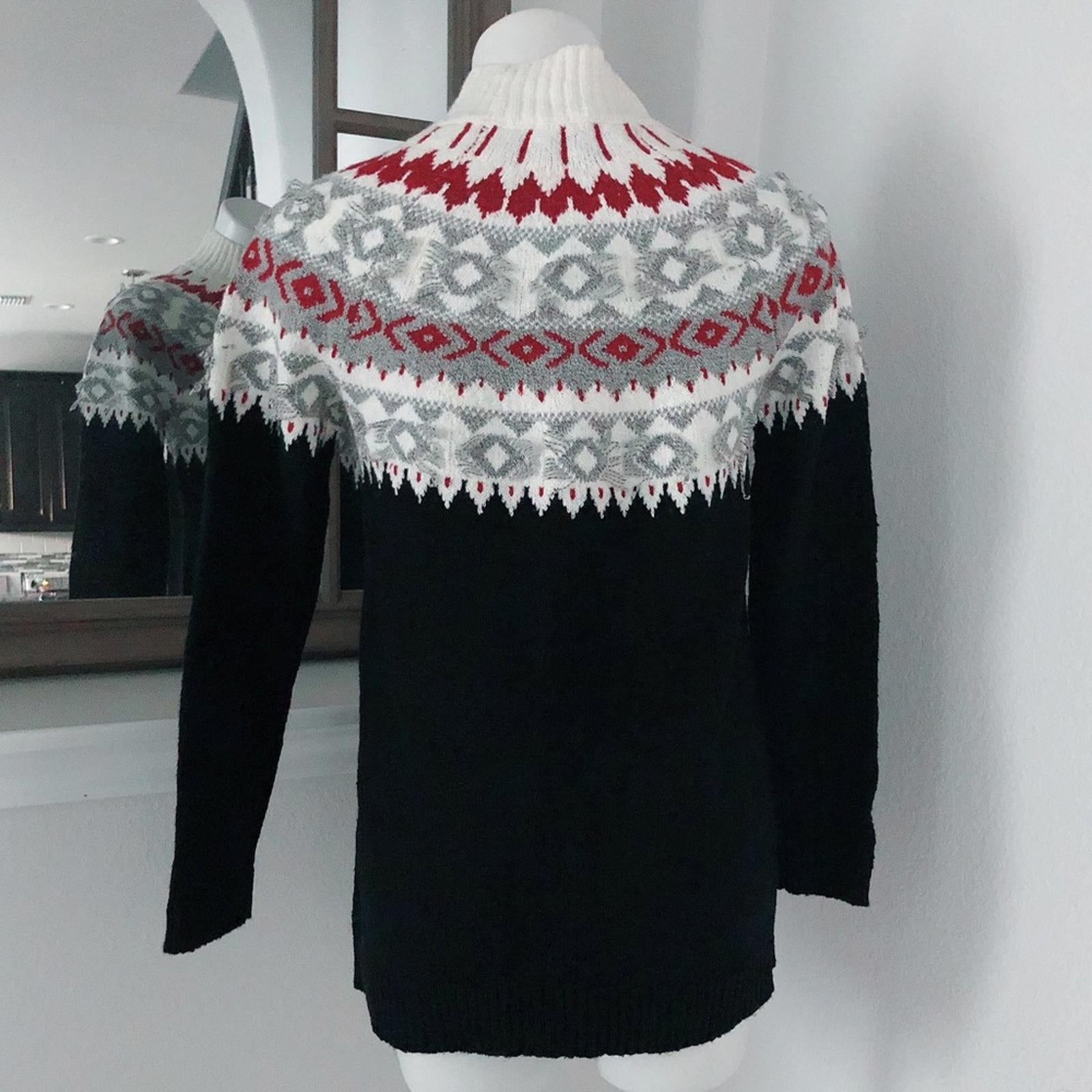 J.Jill Festival Cottage Fair Isle Sweater Black Mul Pullover, Size XS New w/Tag