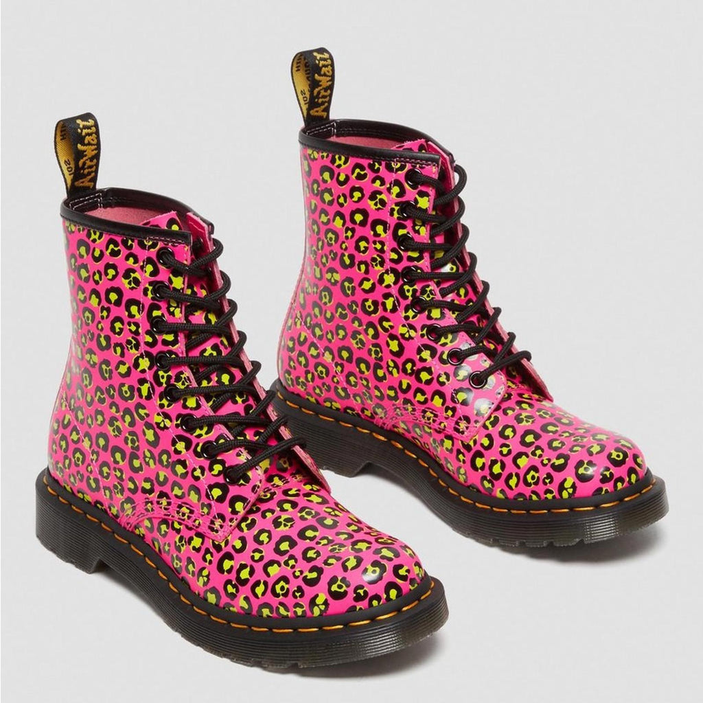 Dr Martens 1460 Leopard Smooth Leather Lace Up Boots, Pink Size 8 New w/o Box