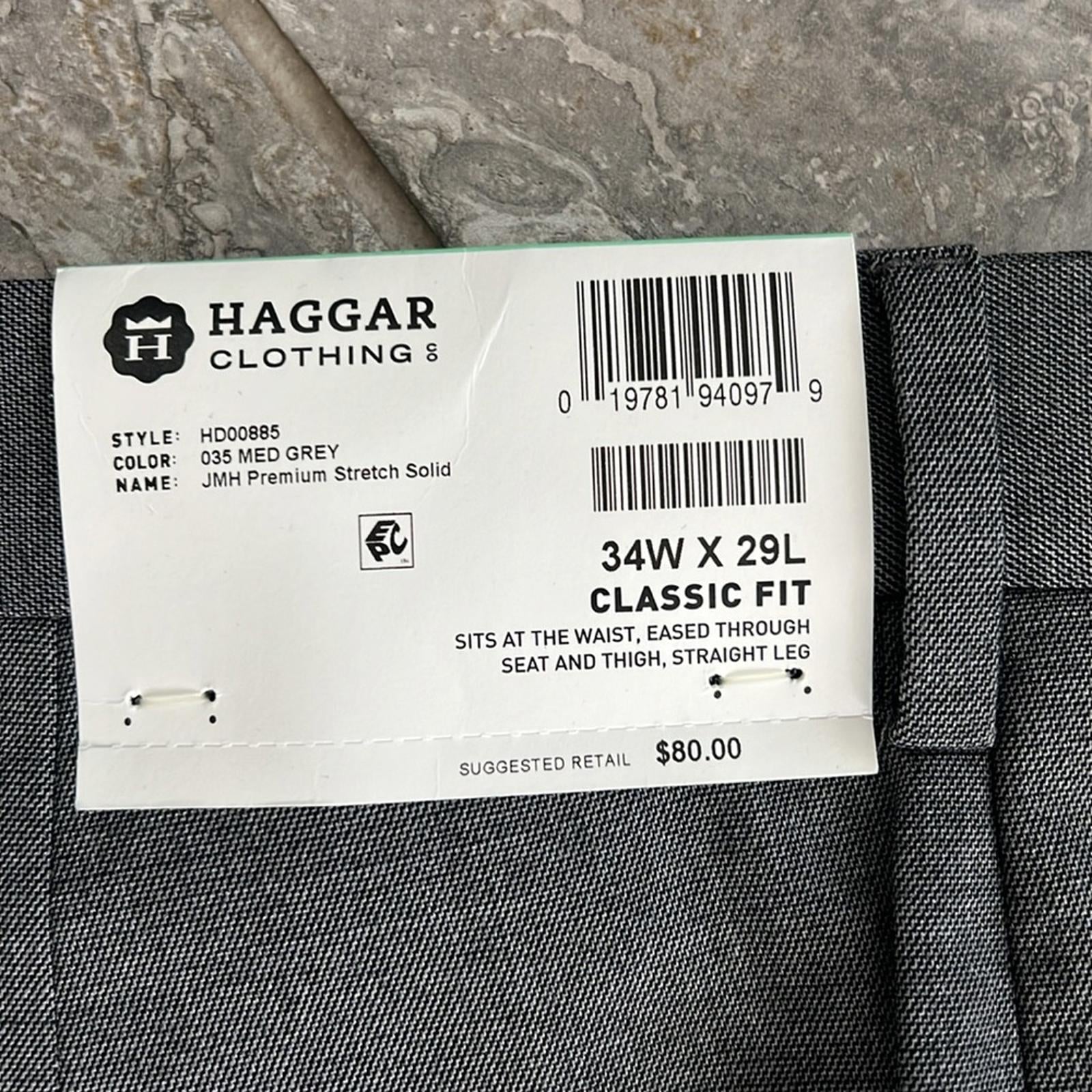 JM Haggar Premium Stretch Solid Premium Pants, Grey, Size 34W X 29L New w/Tag