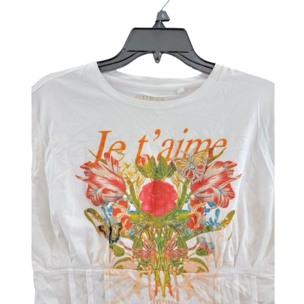 NEW Guess Eco JE T'aime Corset Tee, Pure White, Short Cap Sleeves Size XL, NWT
