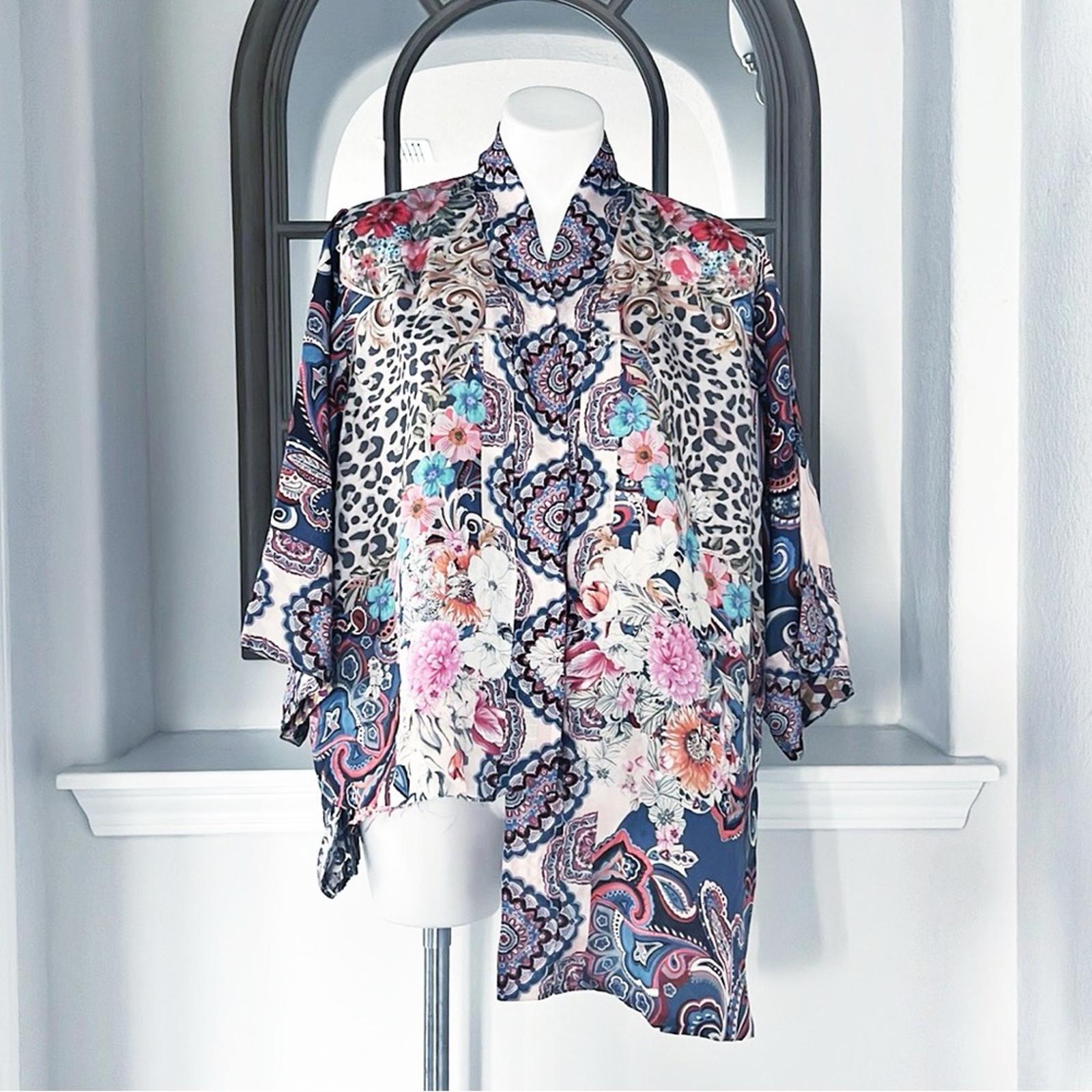 Johnny Was Betzy Emilia Paisley Print Silk Kimono, Size L New w/Defect $420