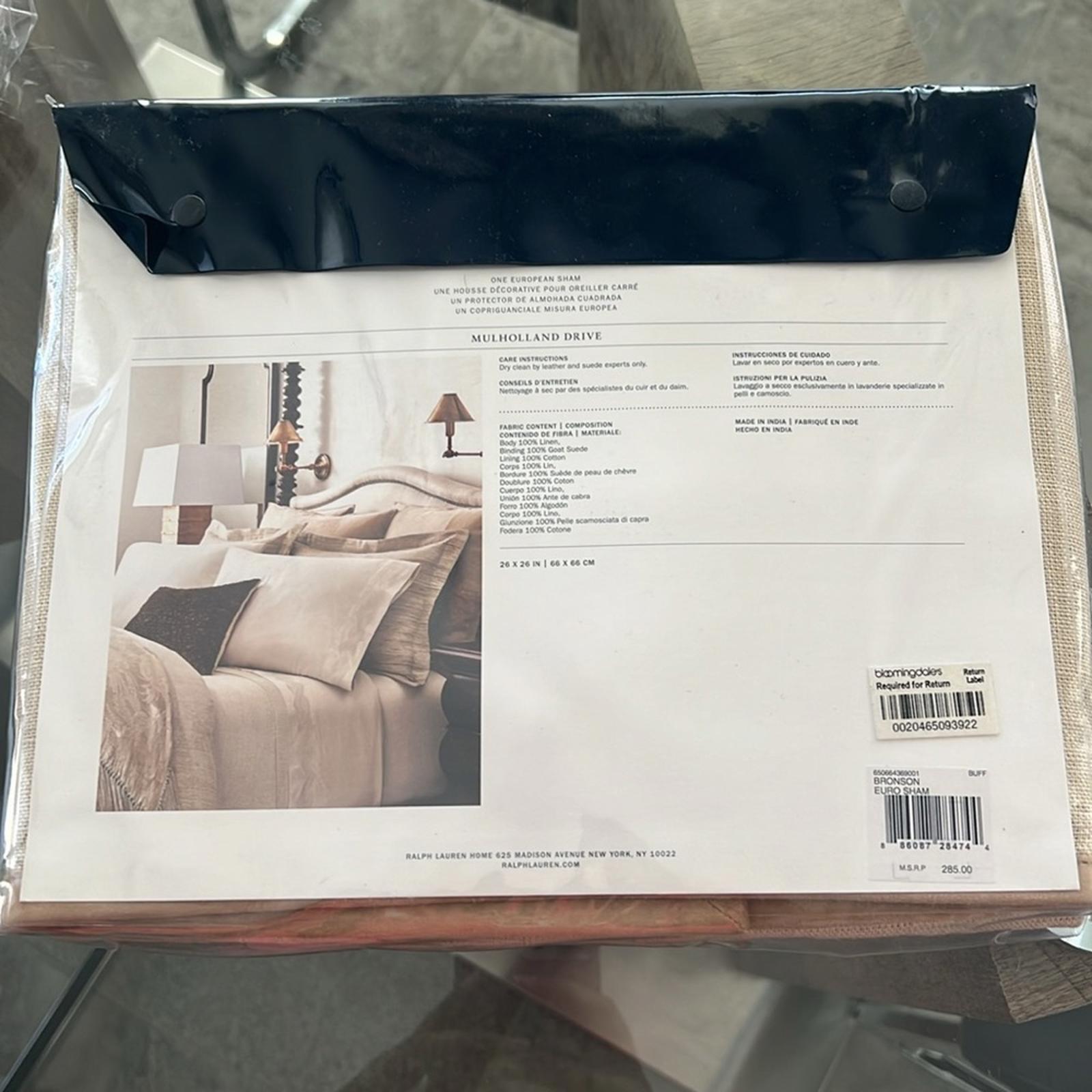 Ralph Lauren Bronson Euro Sham, Linen (26”X26”) New in Packaging Retail $285