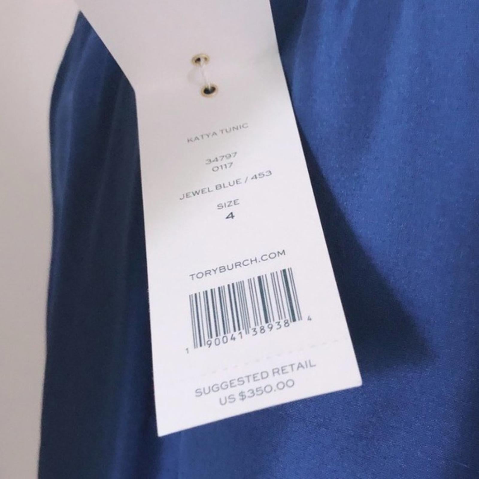 NWT Tory Burch Katya Tunic 100% Silk, in Jewel Blue Size 4 / Small Retail $350