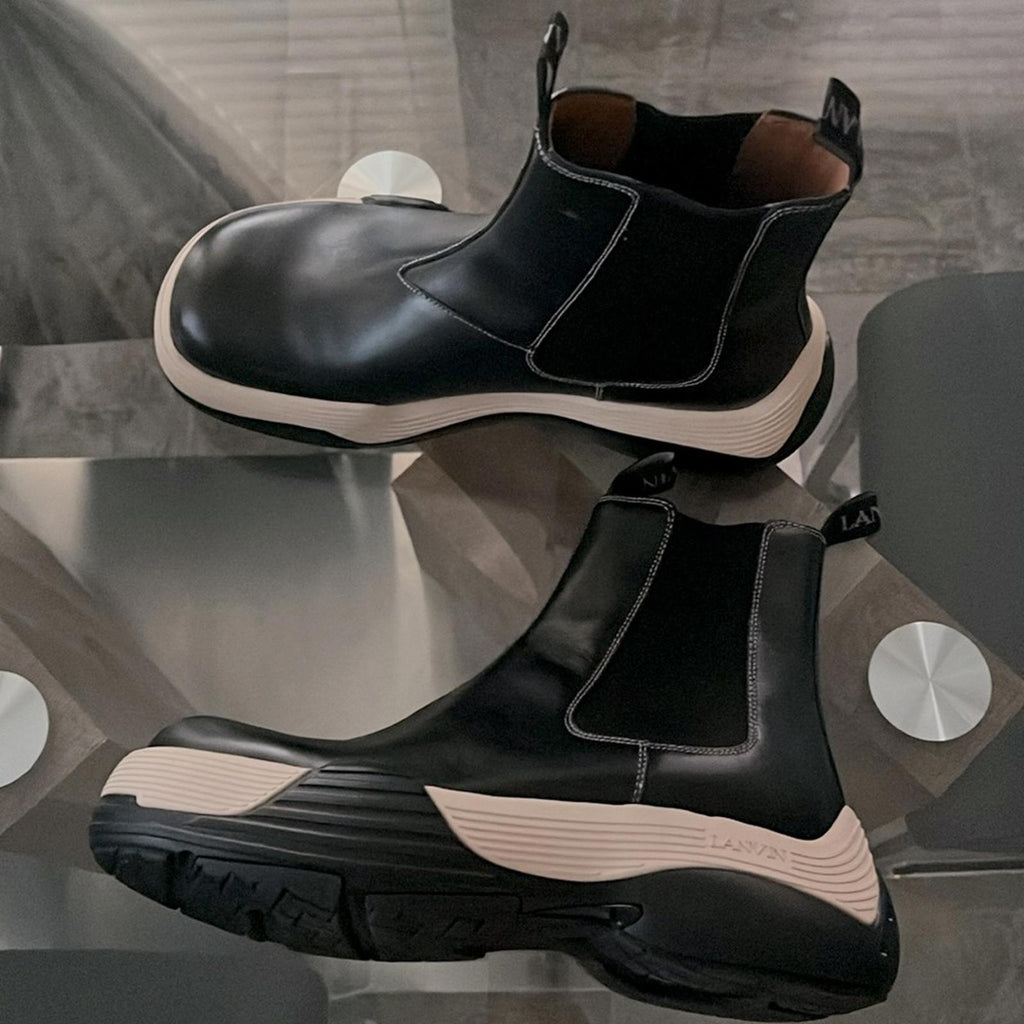 LANVIN Flash-X Bold Pull On Chelsea Boots, Black Size 44 New in Box + DustBag