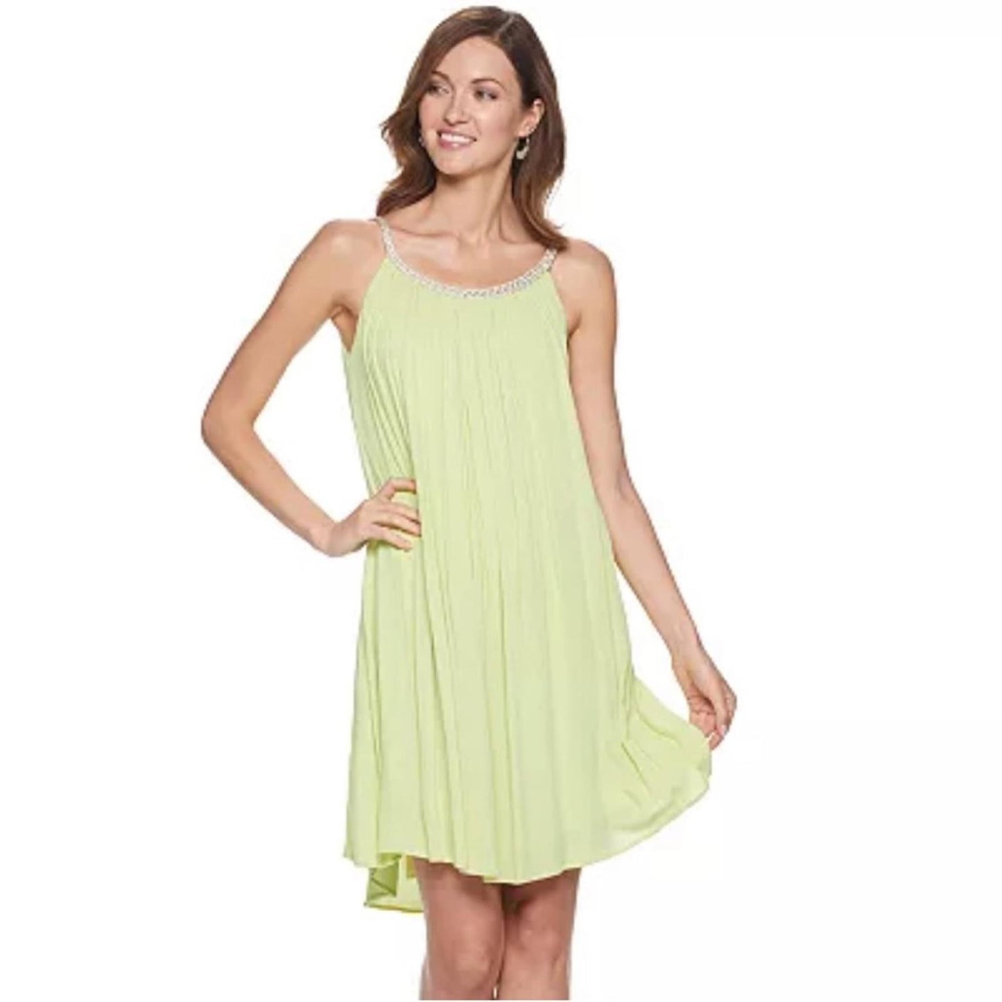 Nina Leonard Embellished Gauze Trapeze Dress, Size L New w/Tag