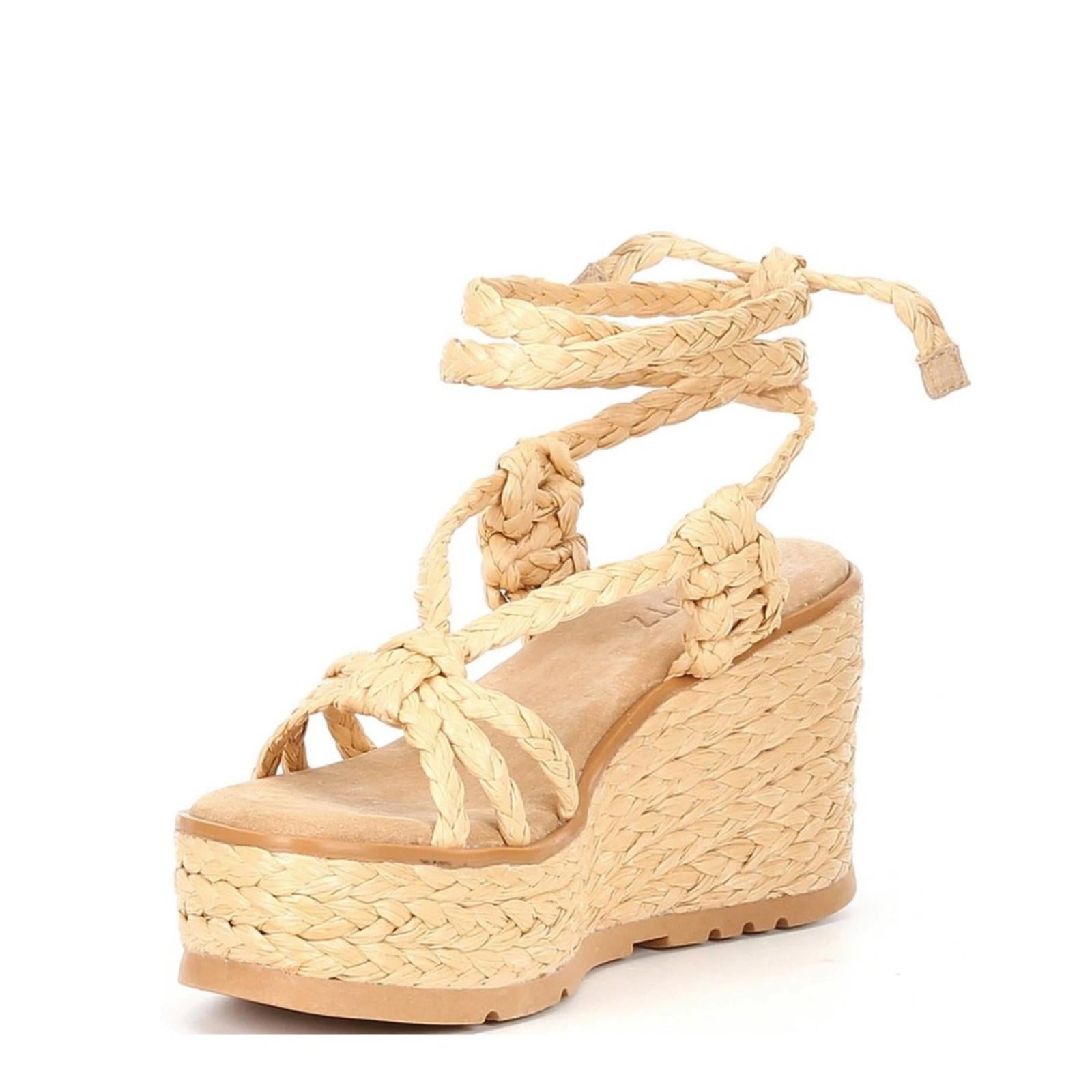 NEW Schutz Revolve* Geissa Platform Wedge Espadrille Sandals Nude, Size 11B $158