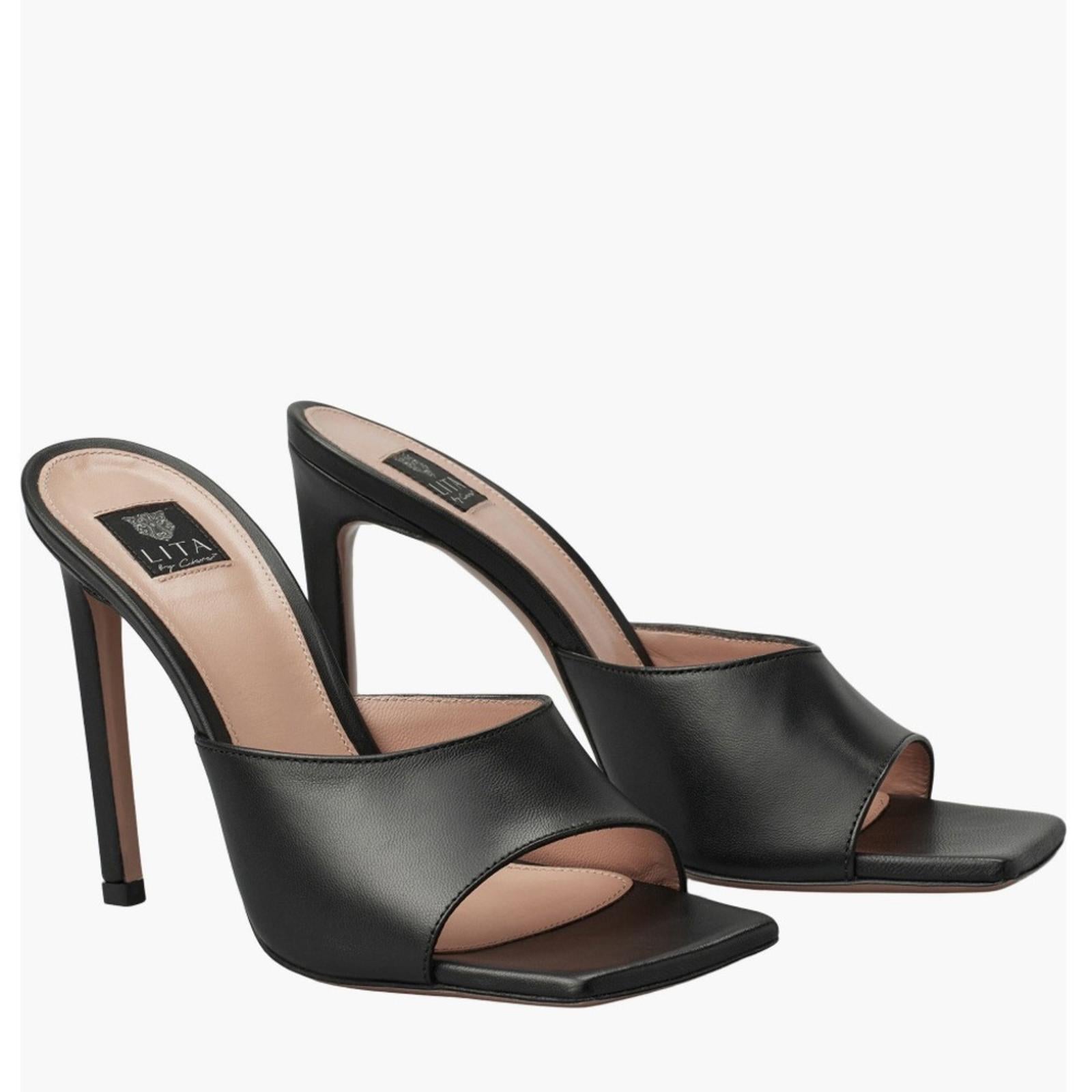 LITA by Ciara Black Solid Square Toe Slide Sandals, L1028-11 Size 37 New in Box