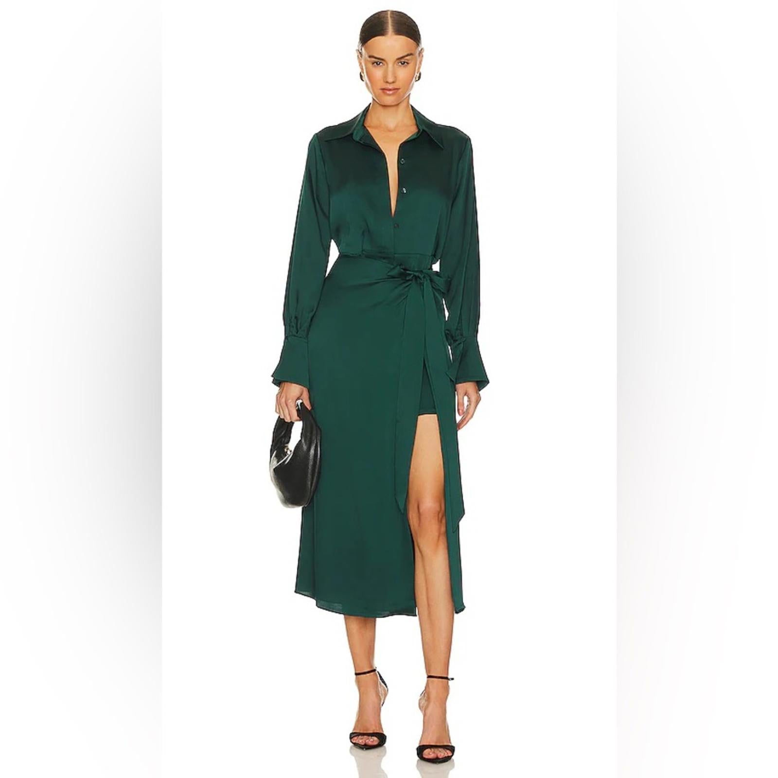 Simkhai Samba Satin Midi Shirt Dress in Emerald, Size 0 New w/Tag Retail $645