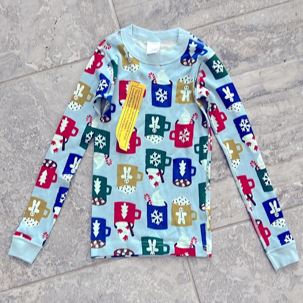 Hanna Anderson Long John Pajama Set, Holiday Cozy Cocoa Cups Size 8 New w/Tag