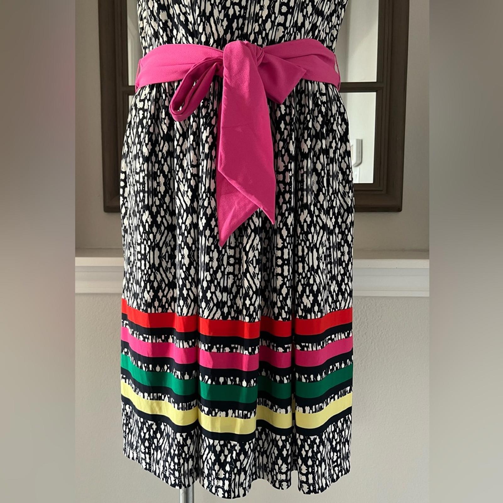 NEW Eliza J Fit & Flare Midi Dress in Black/White/Multi Plus Size 16W EXCELLENT!
