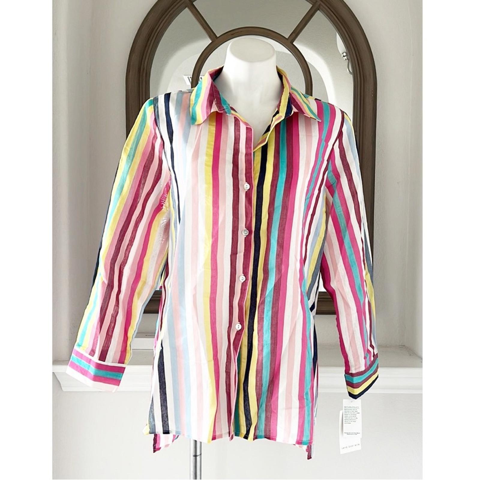 Lena Gabrielle Linen-Blend Summer Stripe Shirt, Size XL New w/Tag $120