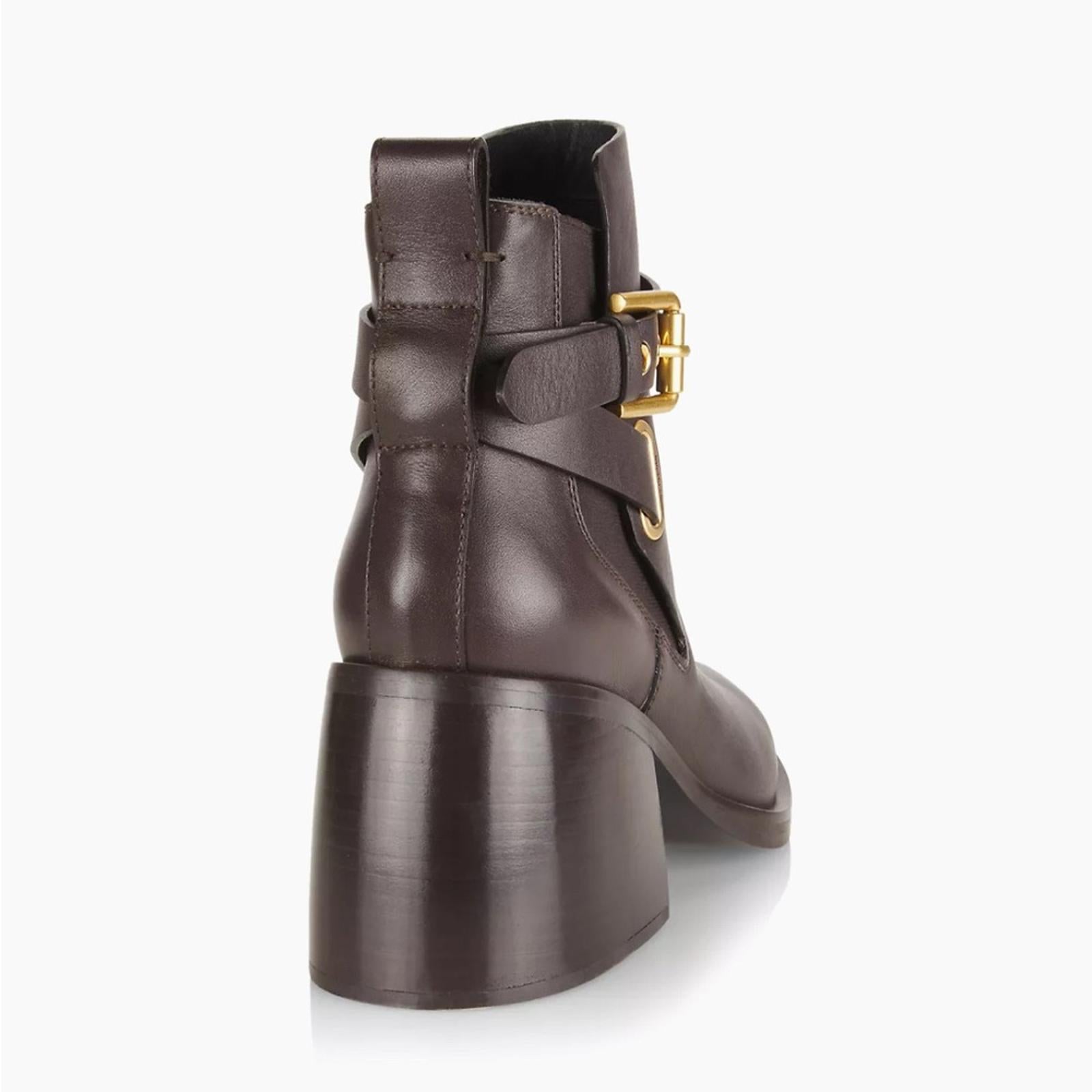 See by Chloé Dark Brown Calf Averi Block Heel Leather Bootie, Size 41 w/DustBag