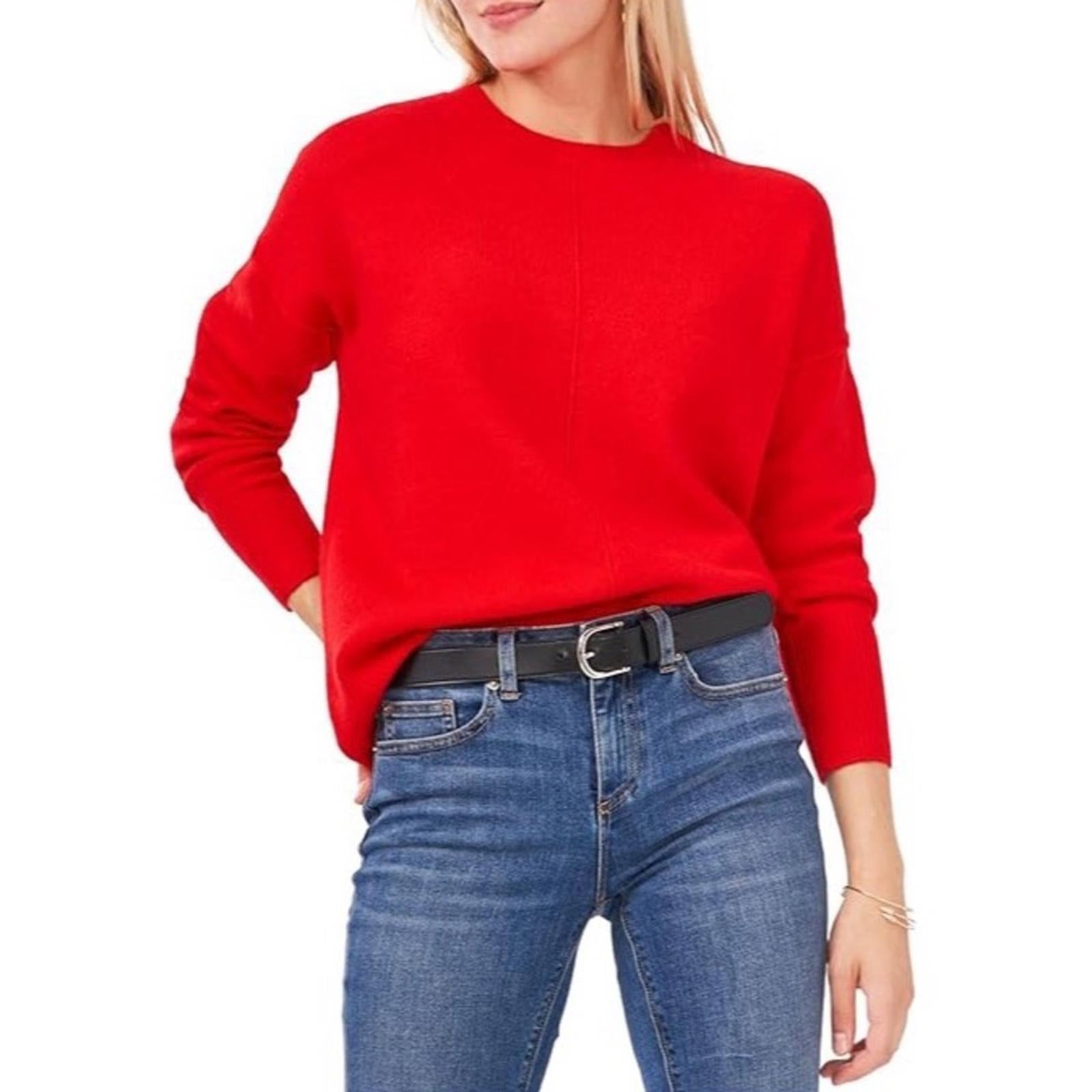 Vince Camuto Cozy Long Sleeve Extend Shoulder Sweater, Bright Cherry Size S NWT