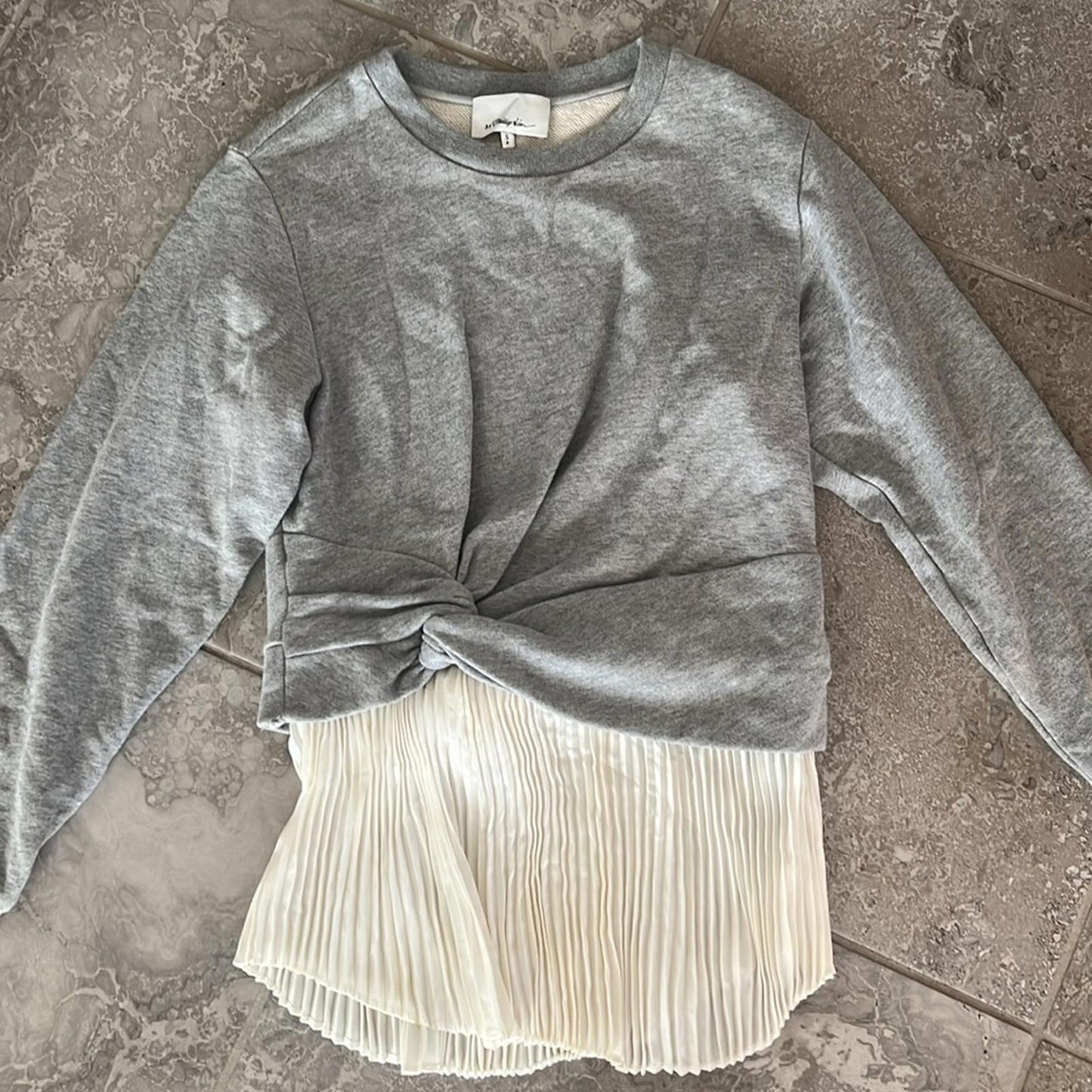 3.1 Phillip Lim Twist Detail Pleated Peplum Long-Sleeve Top, NEW, Size S