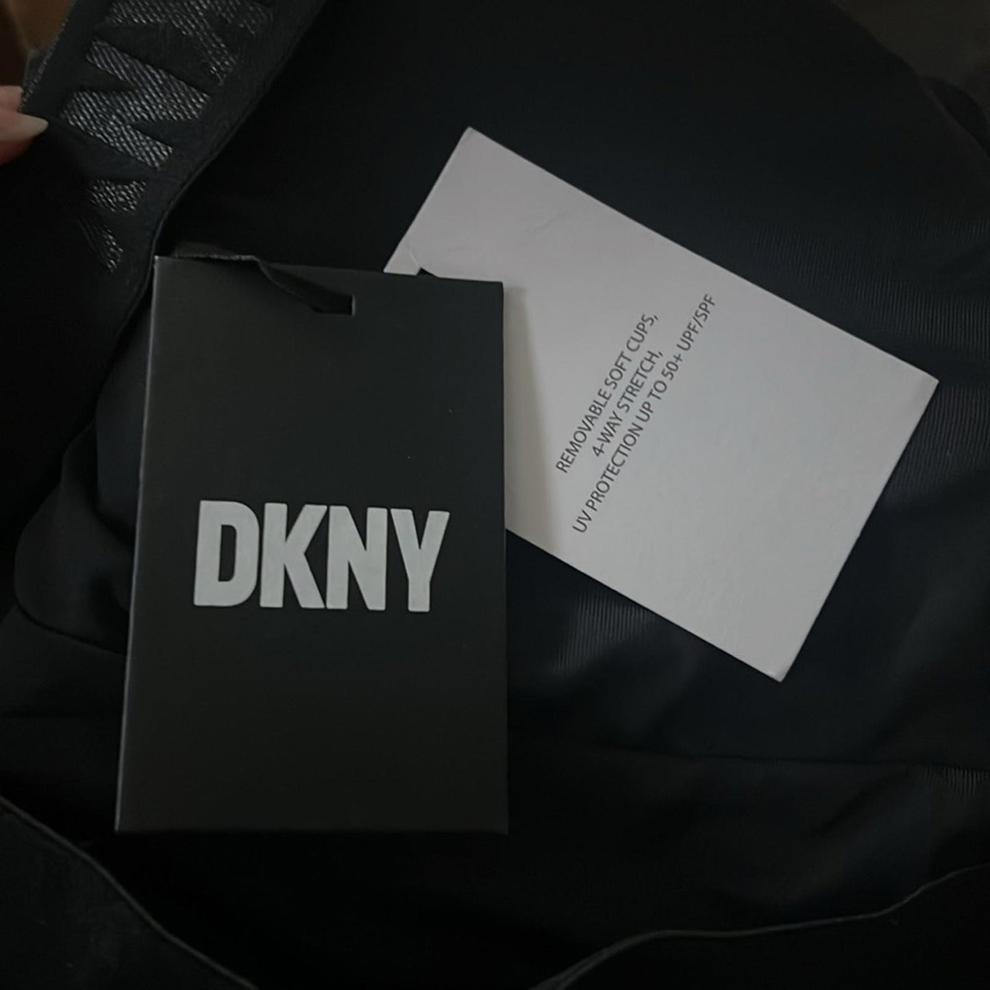 DKNY Logo Cross-Back One-Piece Swimsuit in Black, Size L NEW w/Tag $108