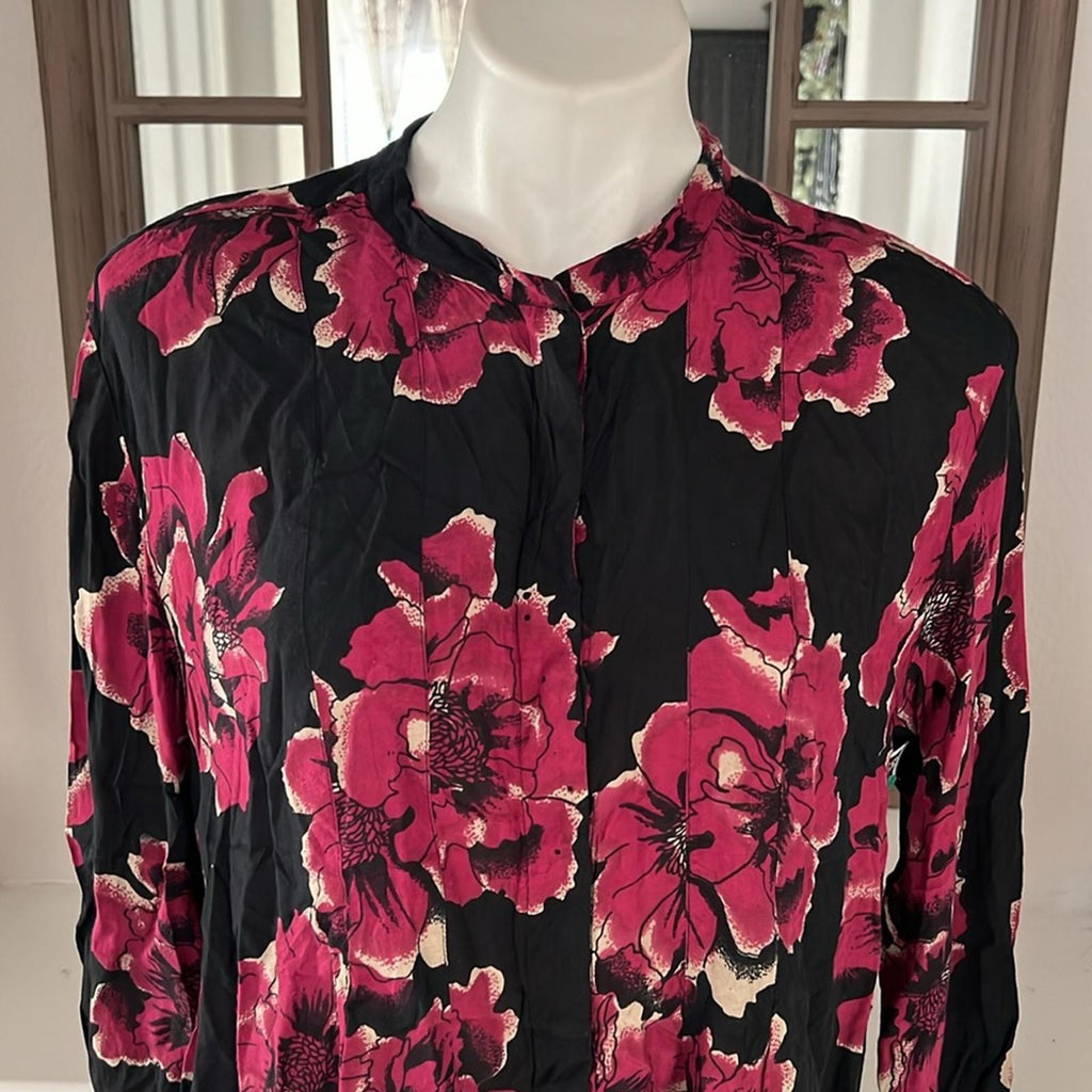 Masai Imka A-Shape Regular Big Peony Print Blouse Black & Pink Size M Retail £95
