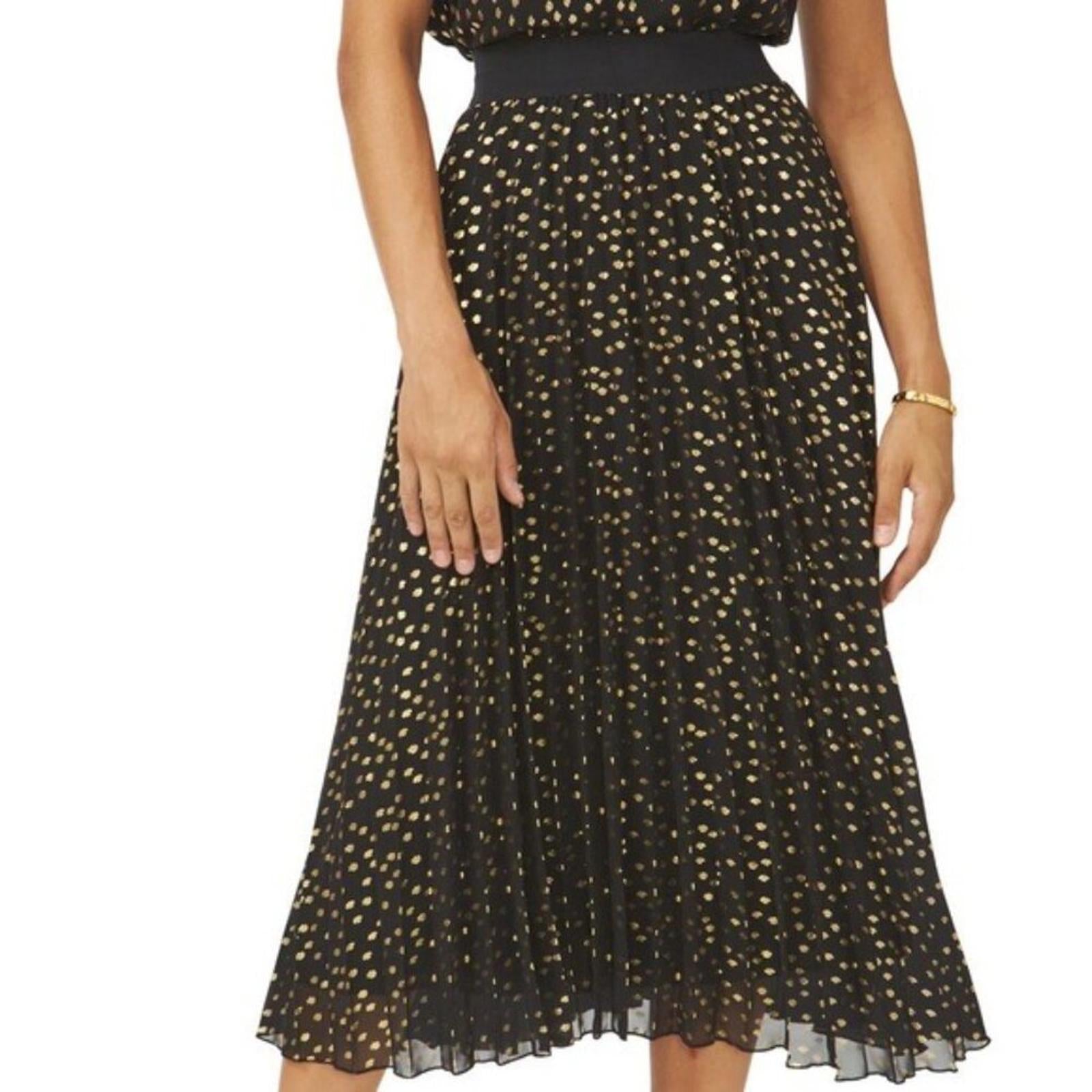 Vince Camuto Pleated Chiffon Foil Dot Maxi Skirt. Size S New w/Tag