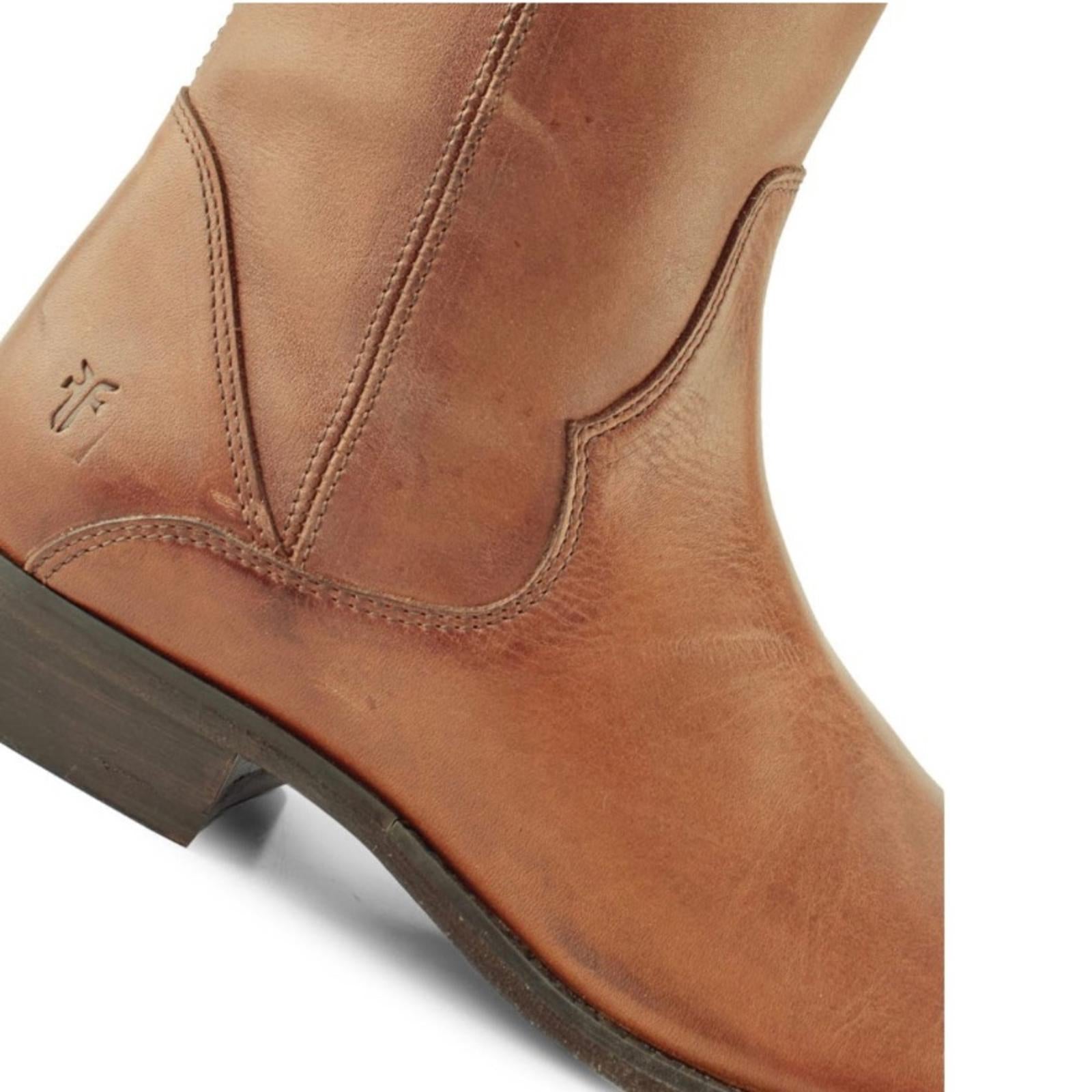 FRYE Leather Tall Boots in Cognac Brown, Western Inside Zip Size 5 NEW