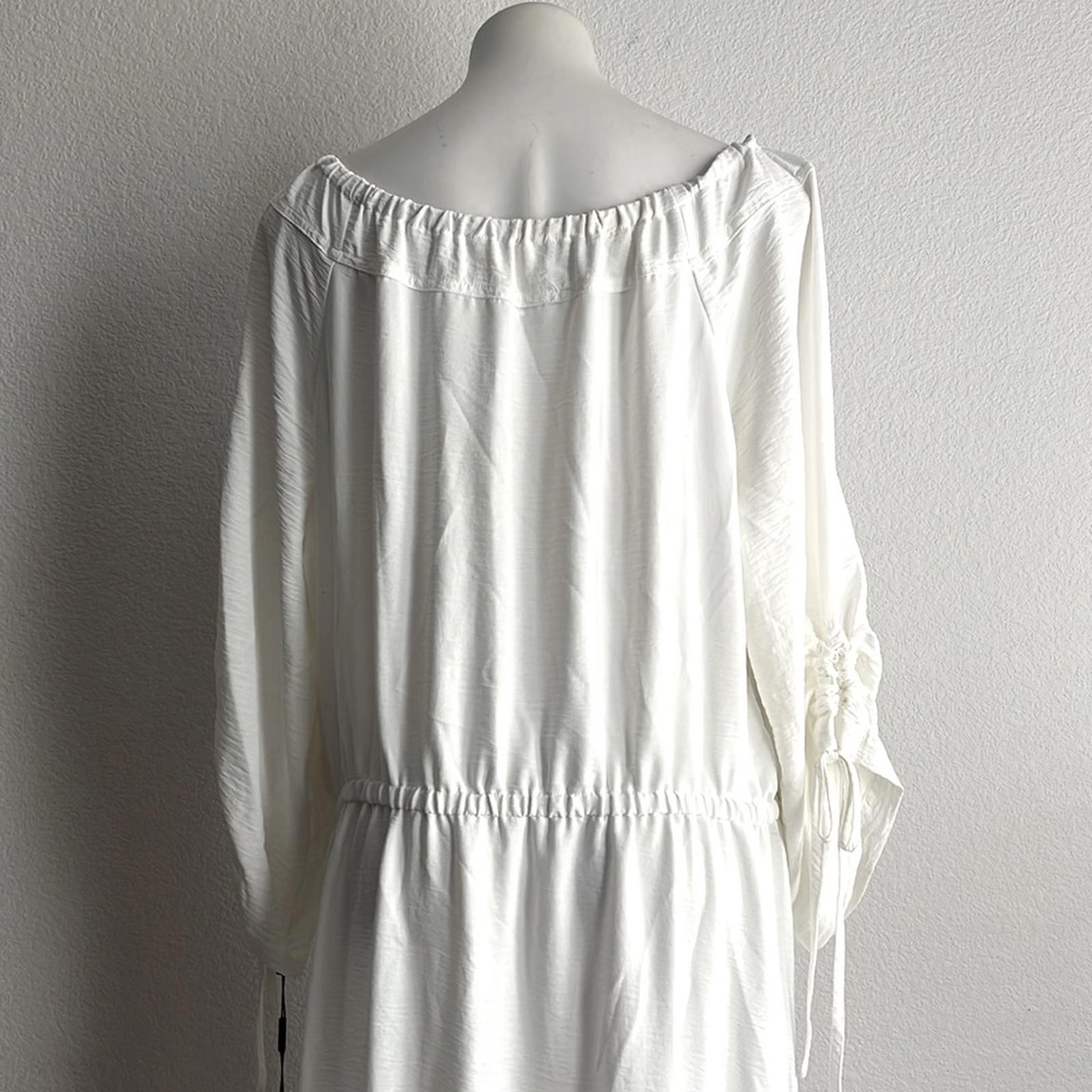 Calvin Klein Off-The-Shoulder Blouson Maxi Dress in Cream White, NWT, Size 18
