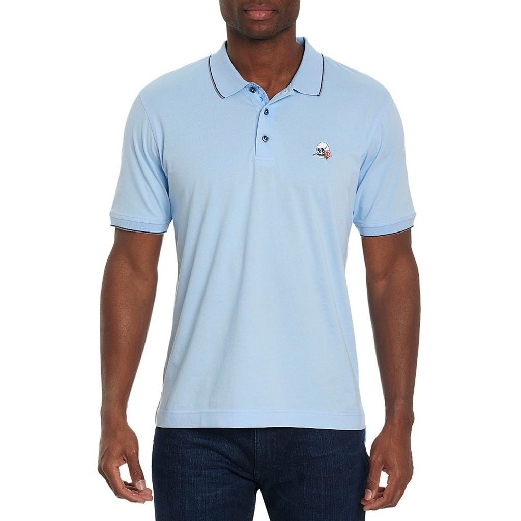 Robert Graham Rossi Short Sleeve Knit Polo Shirt Classic Fit in Blue, NWT, SizeM