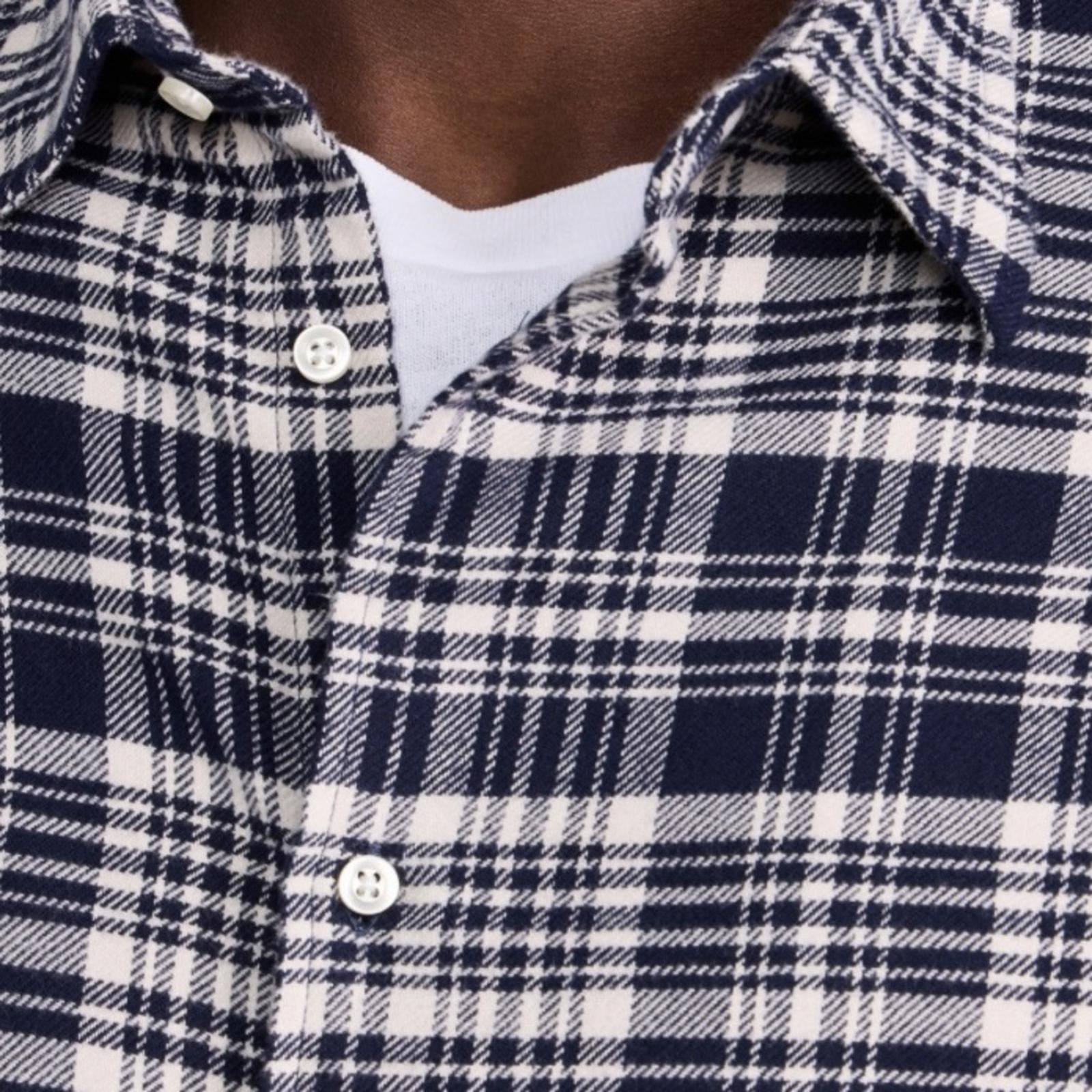 Officine Générale Giacomo Twill Check Shirt in Écru/Navy, Size S, NEW
