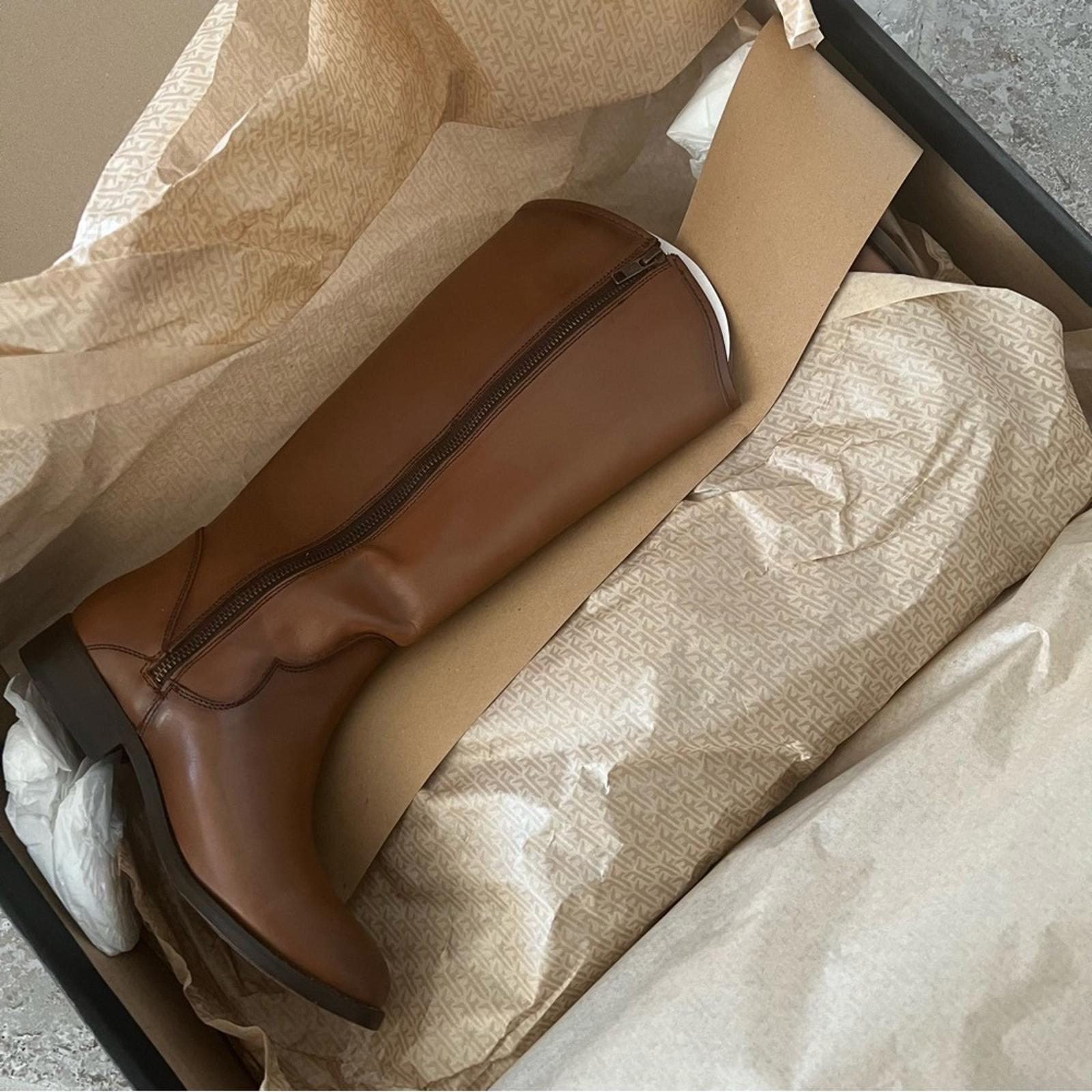 FRYE Leather Inside Zip Tall Boots in Cognac, Size 5 NEW in Box $378
