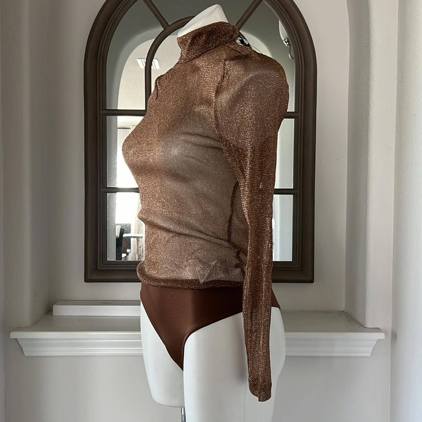 Royalty by Maluma Sheer Metallic Bodysuit, Metallic Gold Size M New w/Tag