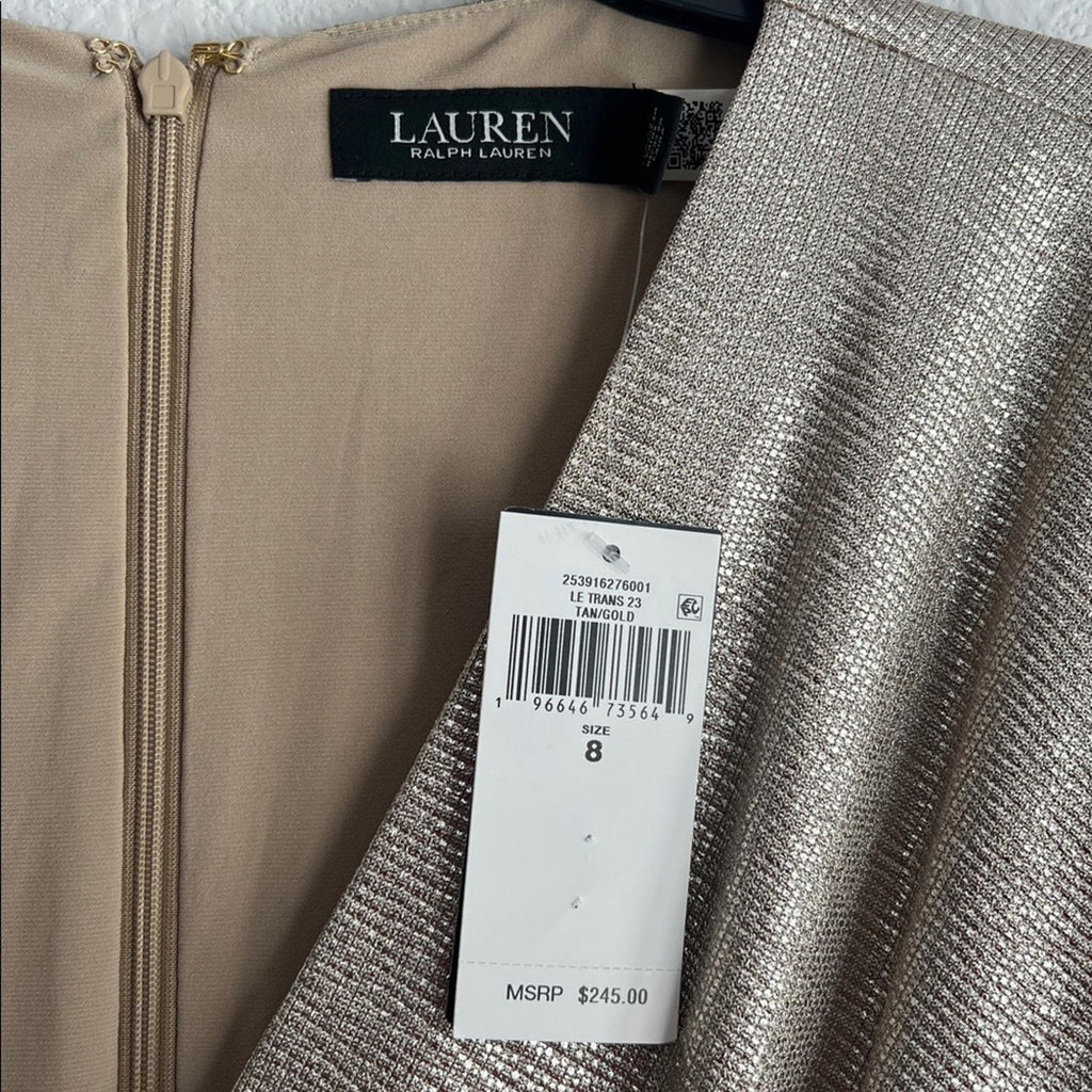 Lauren Ralph Lauren Metallic Stretch Knit Cocktail Dress in Tan/Gold, Size 8 NWT