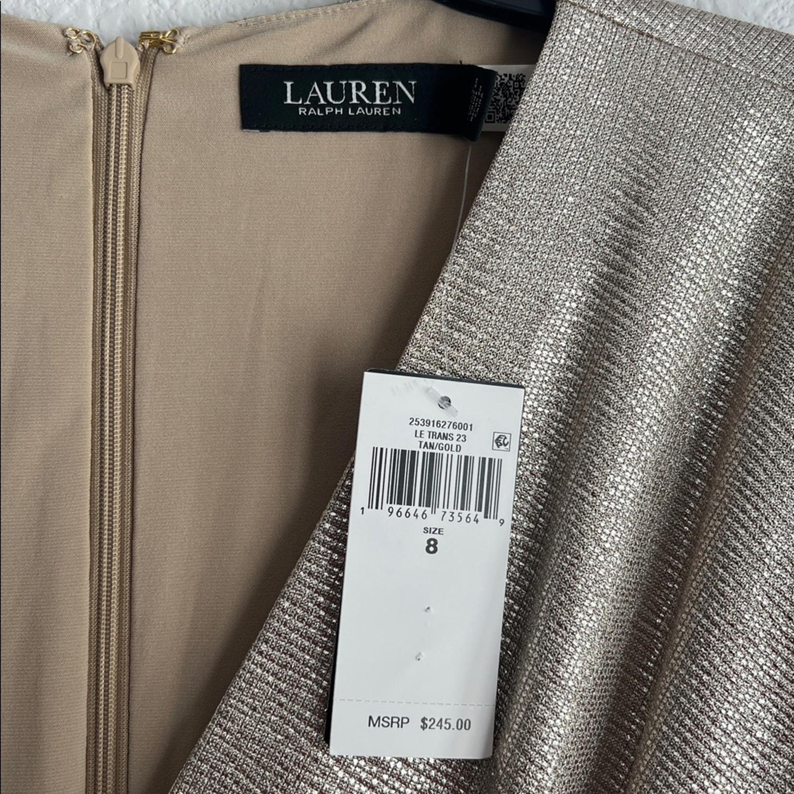 Lauren Ralph Lauren Metallic Stretch Knit Cocktail Dress in Tan/Gold, Size 8 NWT