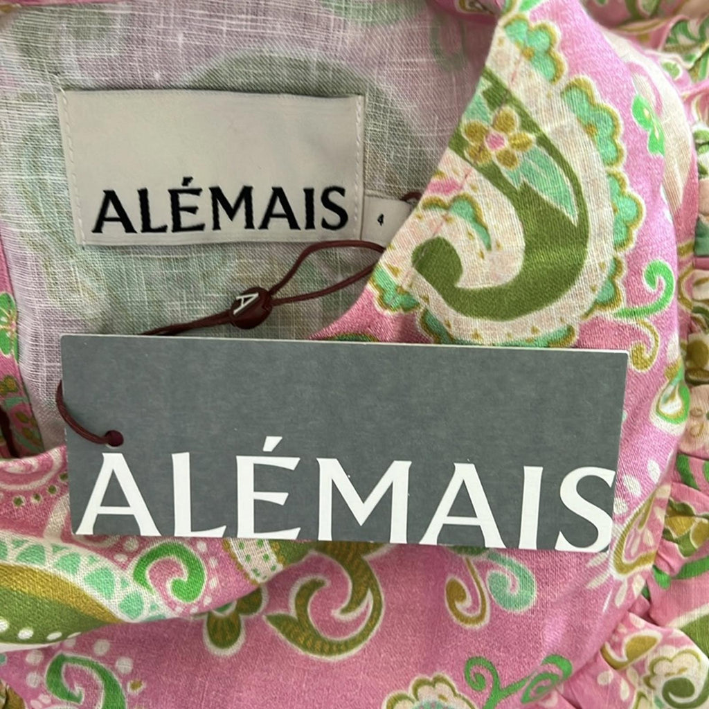 ALÉMAIS Marta Linen Ruffle Mini Dress, Size AUS 4 New w/Tag