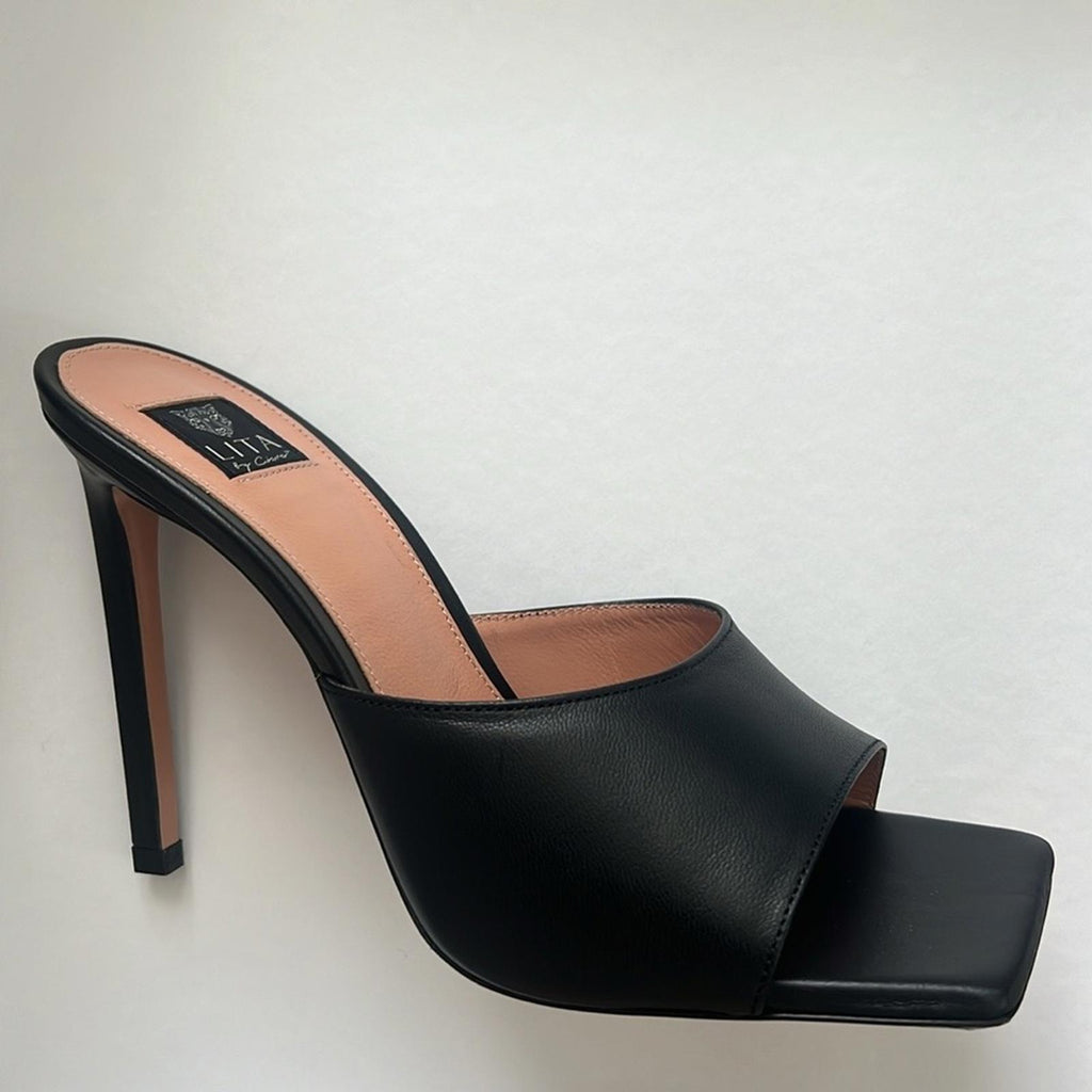 LITA by Ciara Black Solid Square Toe Slide Sandals, L1028-11 Size 42 New in Box