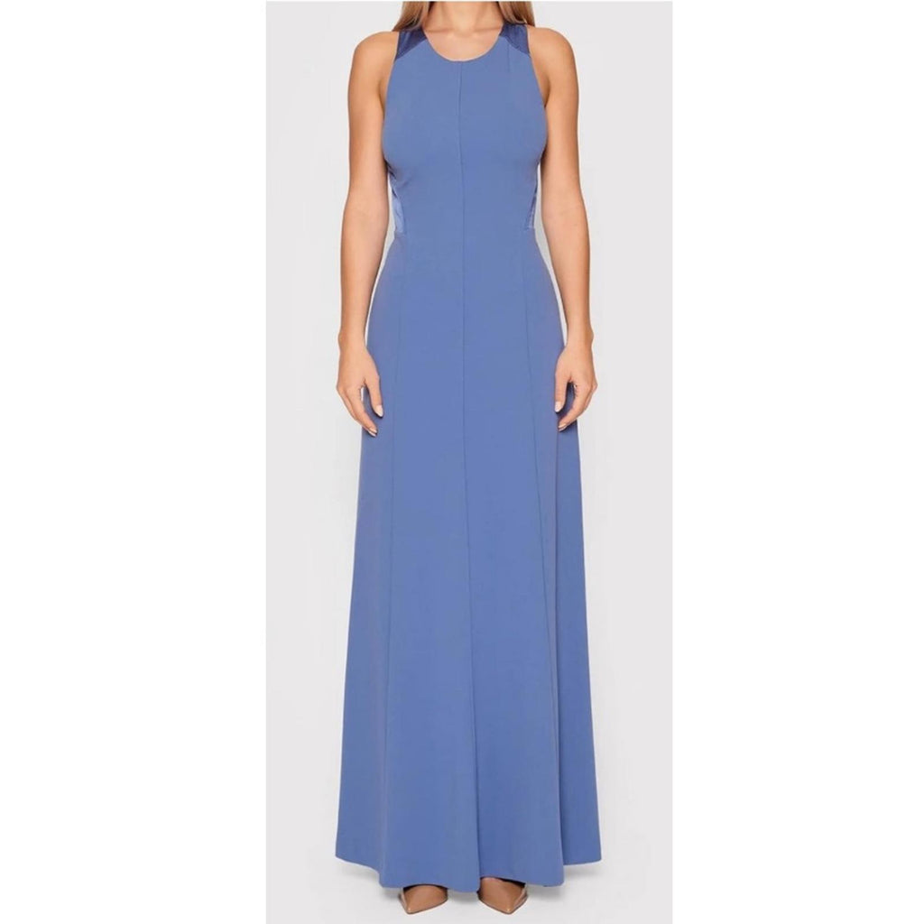 New DKNY Cross-Back Scuba Crepe Jewel Neck Evening Gown, Size 8 New w/Tag