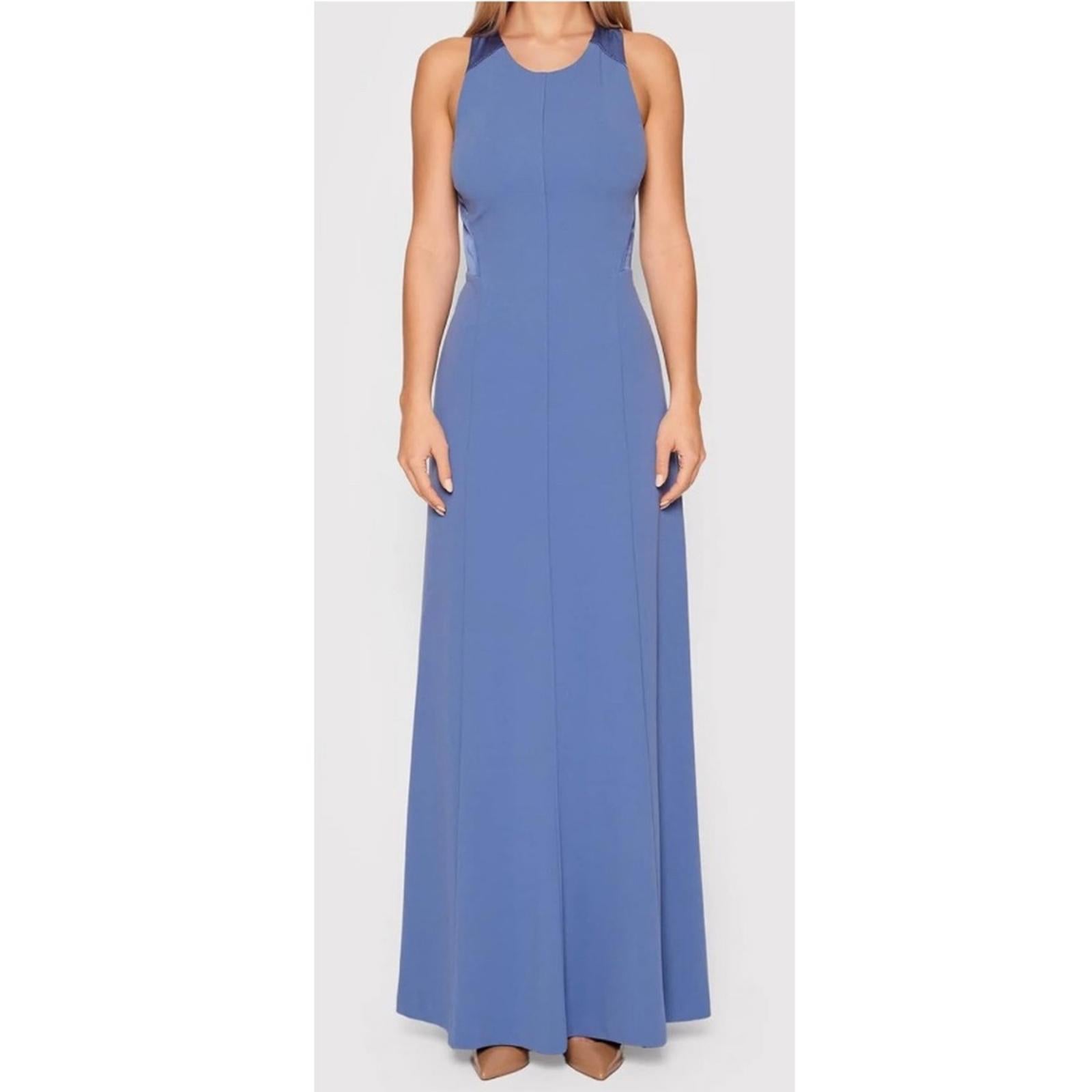 New DKNY Cross-Back Scuba Crepe Jewel Neck Evening Gown, Size 8 New w/Tag
