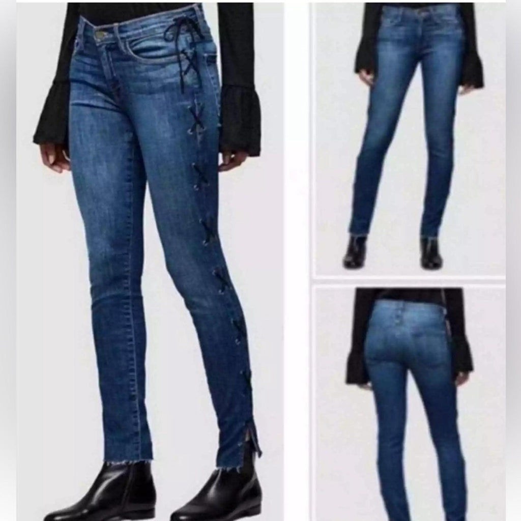 FRAME Le Skinny de Jeanne Jeans with Side Lace-Up Detail Jeans in Blue, Size 24