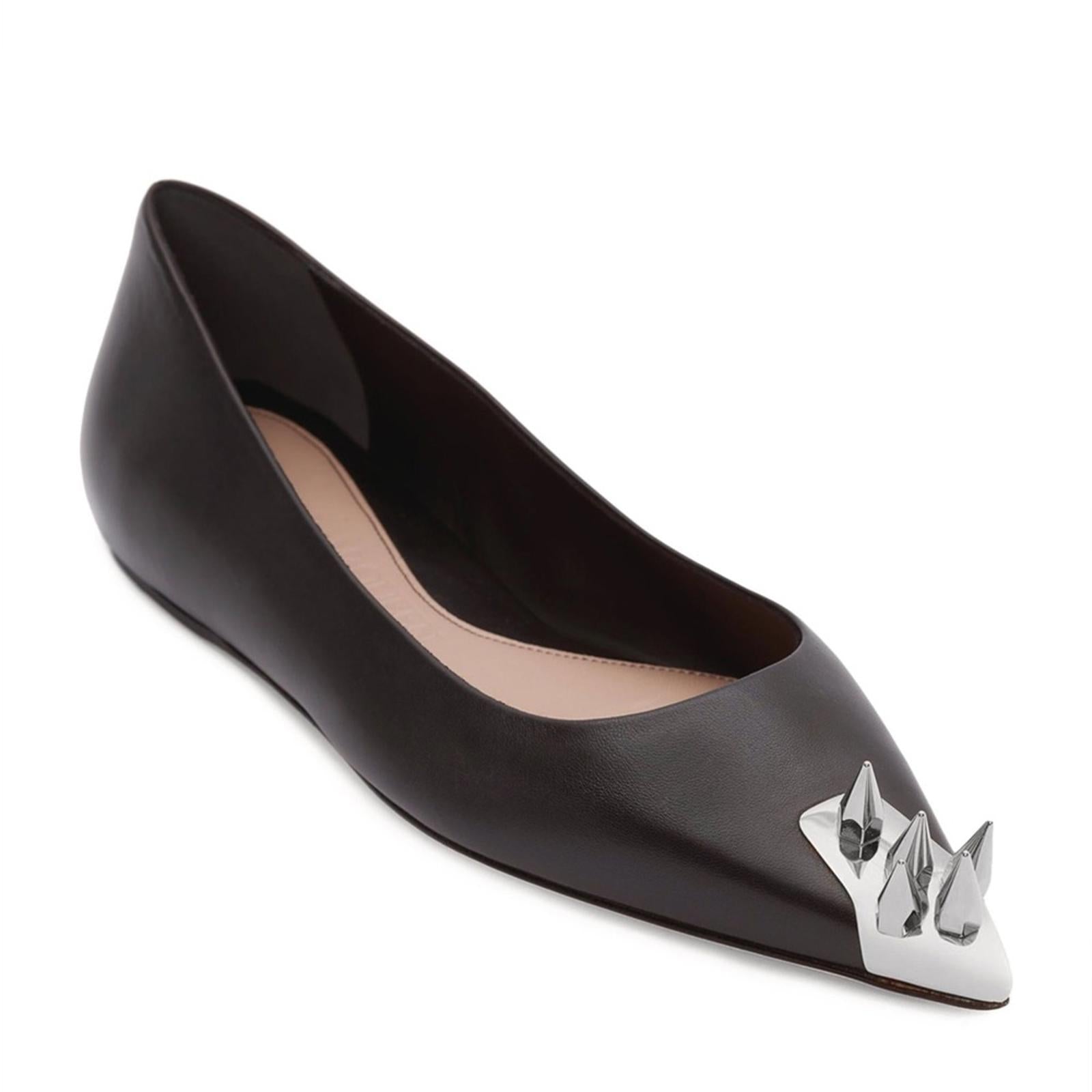 Alexander McQueen Leather Punk Stud Ballerina Flats Size 37 New in Box +Dust Bag