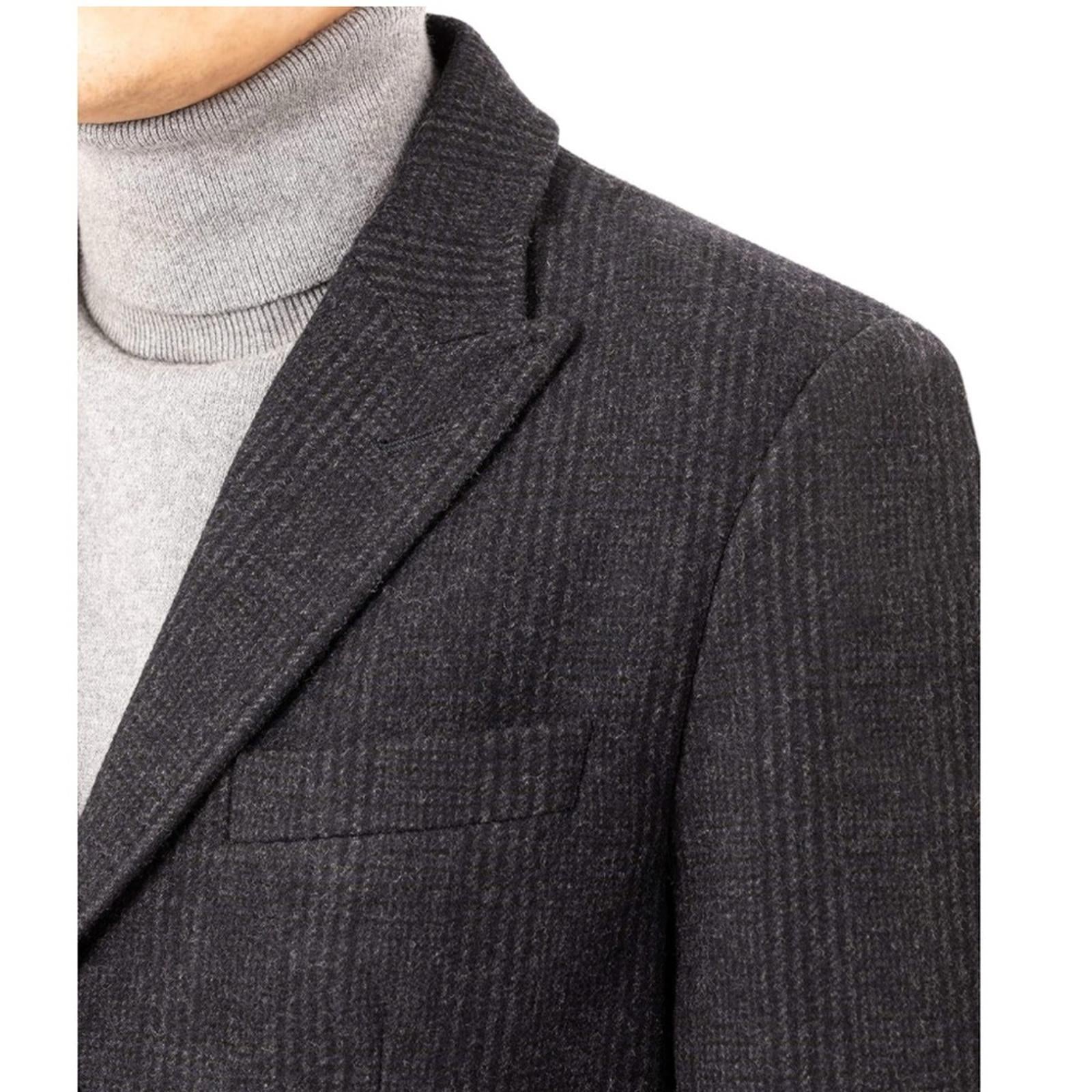 Calvin Klein Men’s Malibu Slim-Fit Charcoal Plaid Overcoat, Size 48 R NWT $495