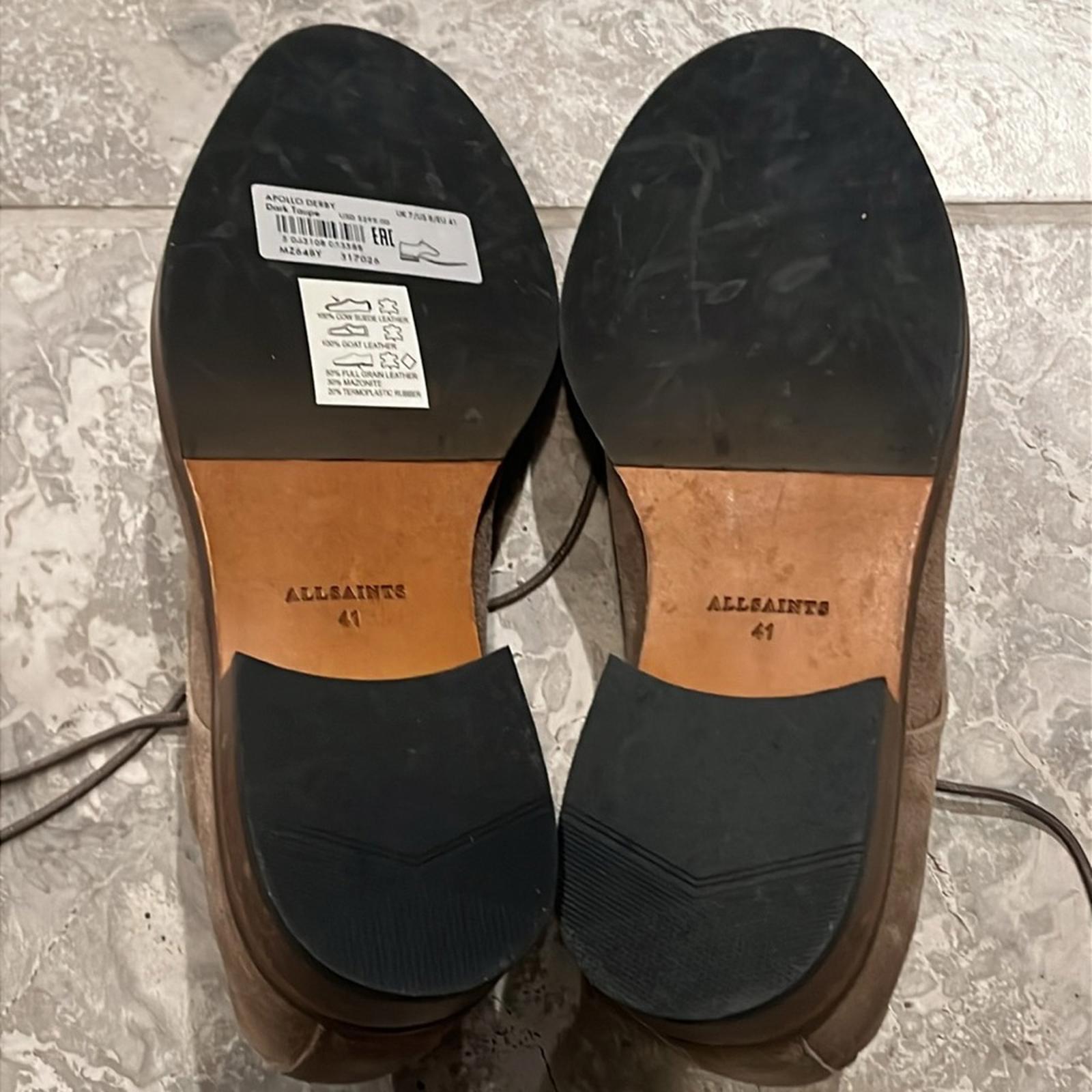 ALLSAINTS Apollo Lace Up Derby Dress Shoes in Dark Taupe, Size EU41 US8 NWT $300