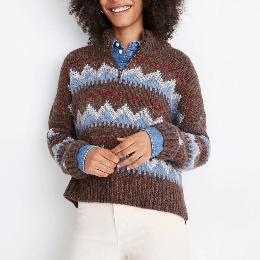 Madewell Stowe Fair Isle Half-Zip Sweater, Size XL New w/Tag